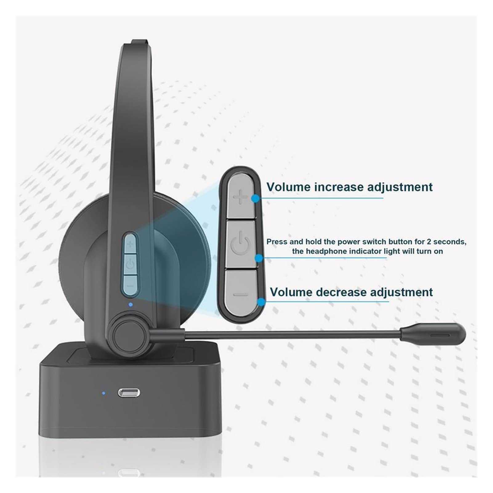 Noise Canceling Call Center Headset - 60 Hour Battery Life, Single Ear Headphone with Clear Microphone for PC, Computer, Gaming & Office Use - Perfect for Remote Work, Customer Service & Online Meetings