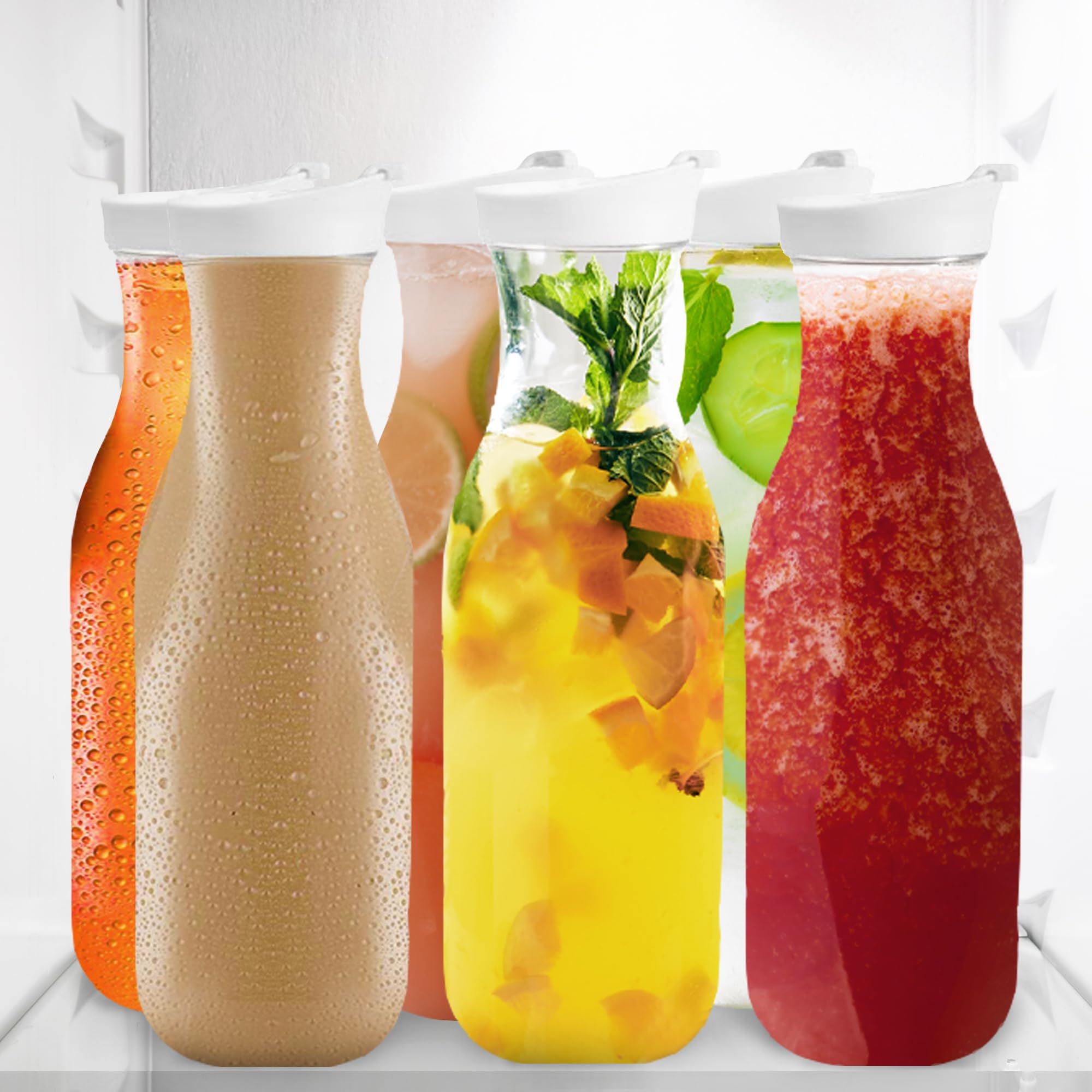 DilaBee 50 Oz Plastic Water Carafe with Lids - BPA-Free Food Grade Drink Pitcher for Juice, Milk, Smoothie, Iced Tea - Perfect for Mimosa Bar, Fridge Storage & Party Serving (3 Pack, Not Dishwasher Safe)
