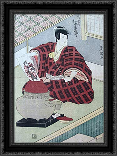 Utagawa Toyokuni Framed Canvas Art - Ishikawa Goemon Pulling Painting from Jar, 18x24 Inch Black Ornate Wood Frame - Perfect for Home Decor, Office & Japanese Art Collections