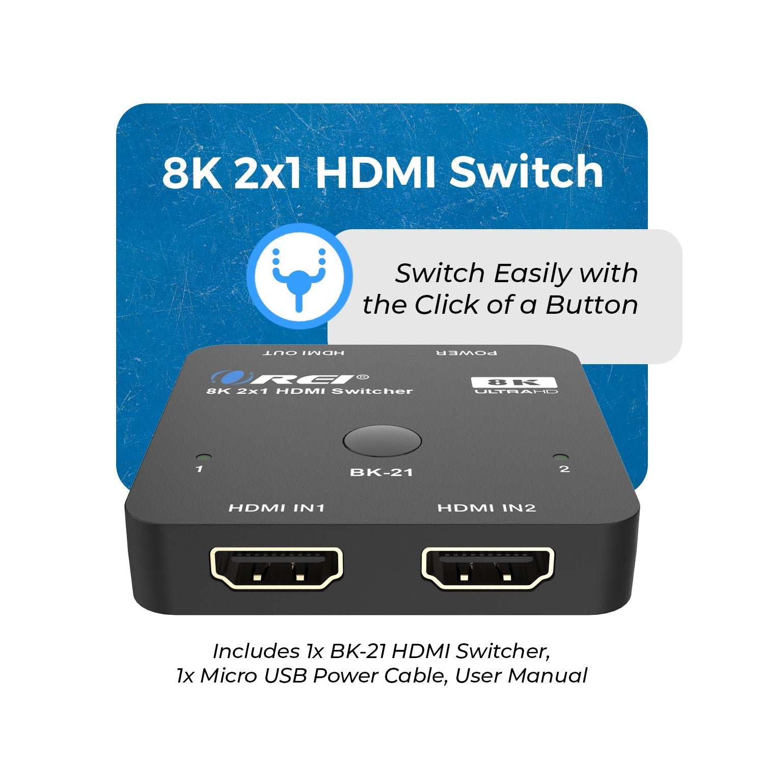 2 in 1 Out 8K HDMI Switch with Audio Extraction - EDID Management, HDR10+ & Dolby Vision Support - Perfect for Home Theater & Gaming Setup (Model BK 21)