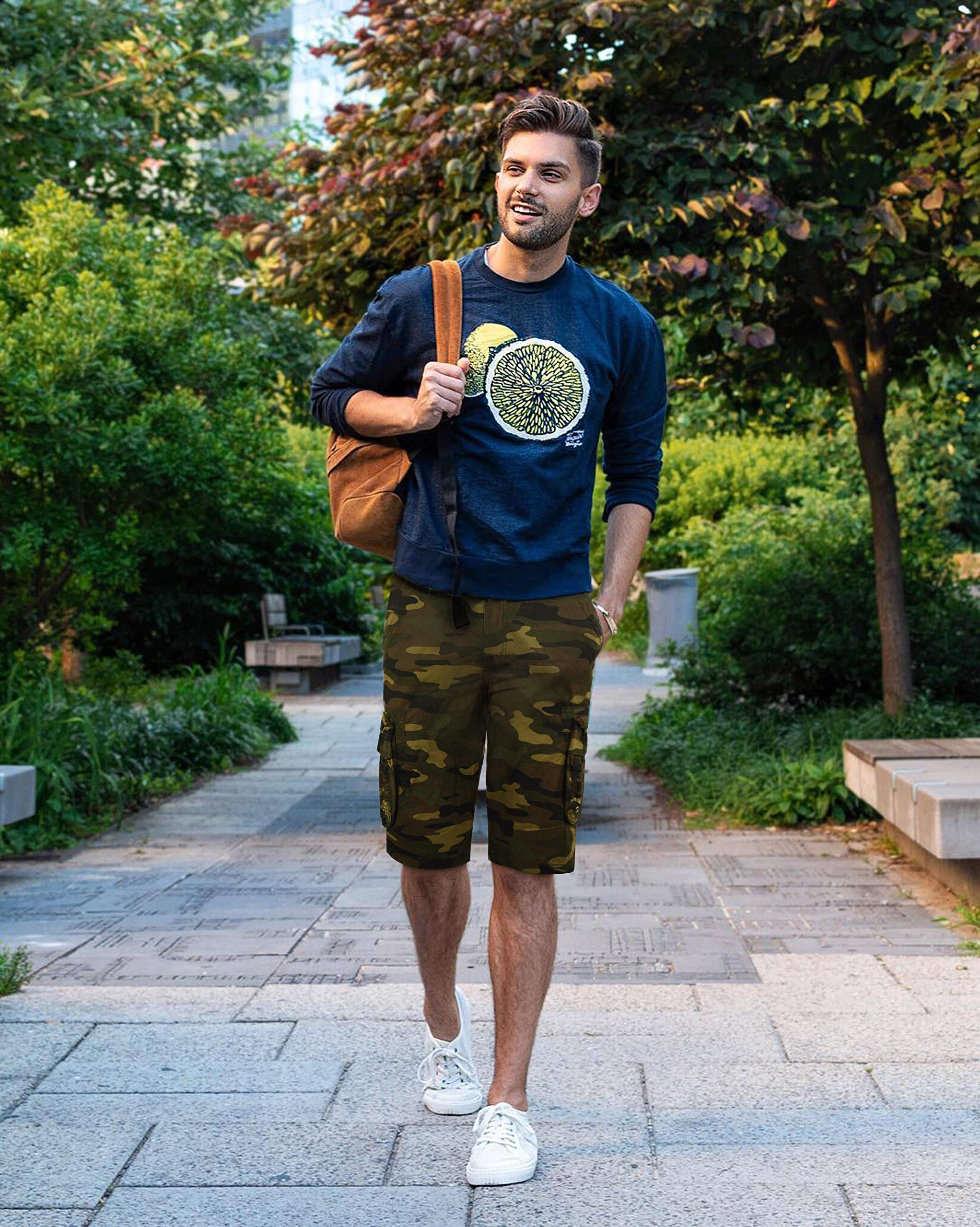 RAW X Men's Belted Cargo Shorts - Relaxed Fit Casual Knee-Length Pants with Pockets | Perfect for Outdoor Activities, Hiking, Travel & Summer Wear