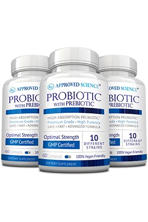 Approved Science Probiotic with Prebiotic Supplement - 10 Strains, 25 Billion CFU - 3 Bottle Vegan Bundle for Digestive & Immune Support - Daily Gut Health for Women & Men