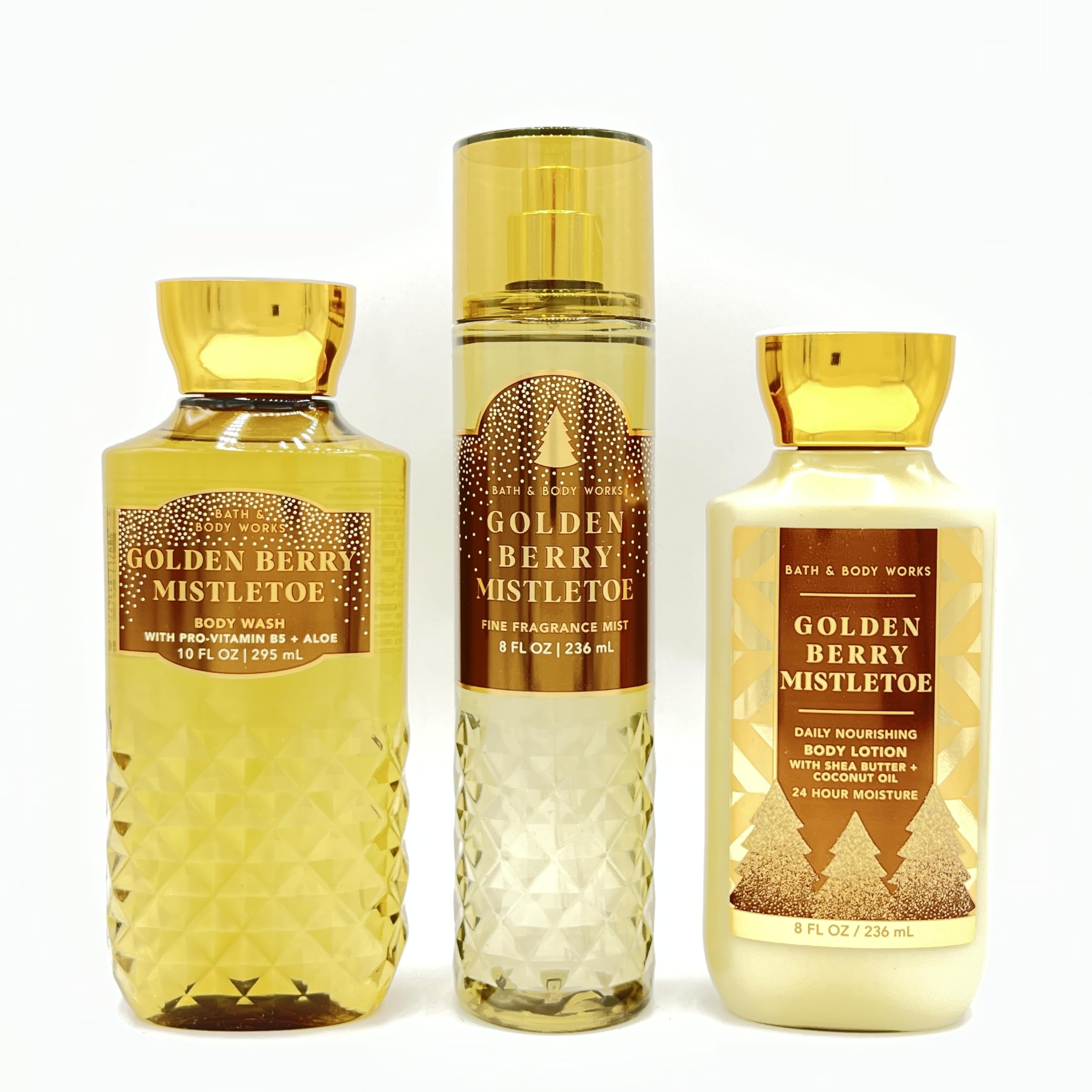 Golden Berry Mistletoe Bath & Body Gift Set - 3-Piece Bundle with Body Wash, Fragrance Mist & Nourishing Lotion | Holiday Self-Care & Christmas Gifts for Women