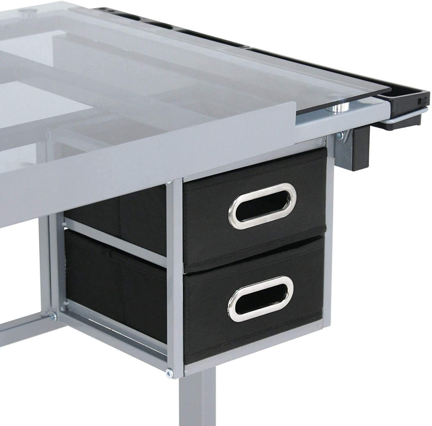Adjustable Drafting Table with Tempered Glass Top - Folding Drawing Desk for Artists & Crafters, 2 Slide-Out Storage Drawers & Wheels - Perfect for Home Studio, Office & Classroom Workspaces
