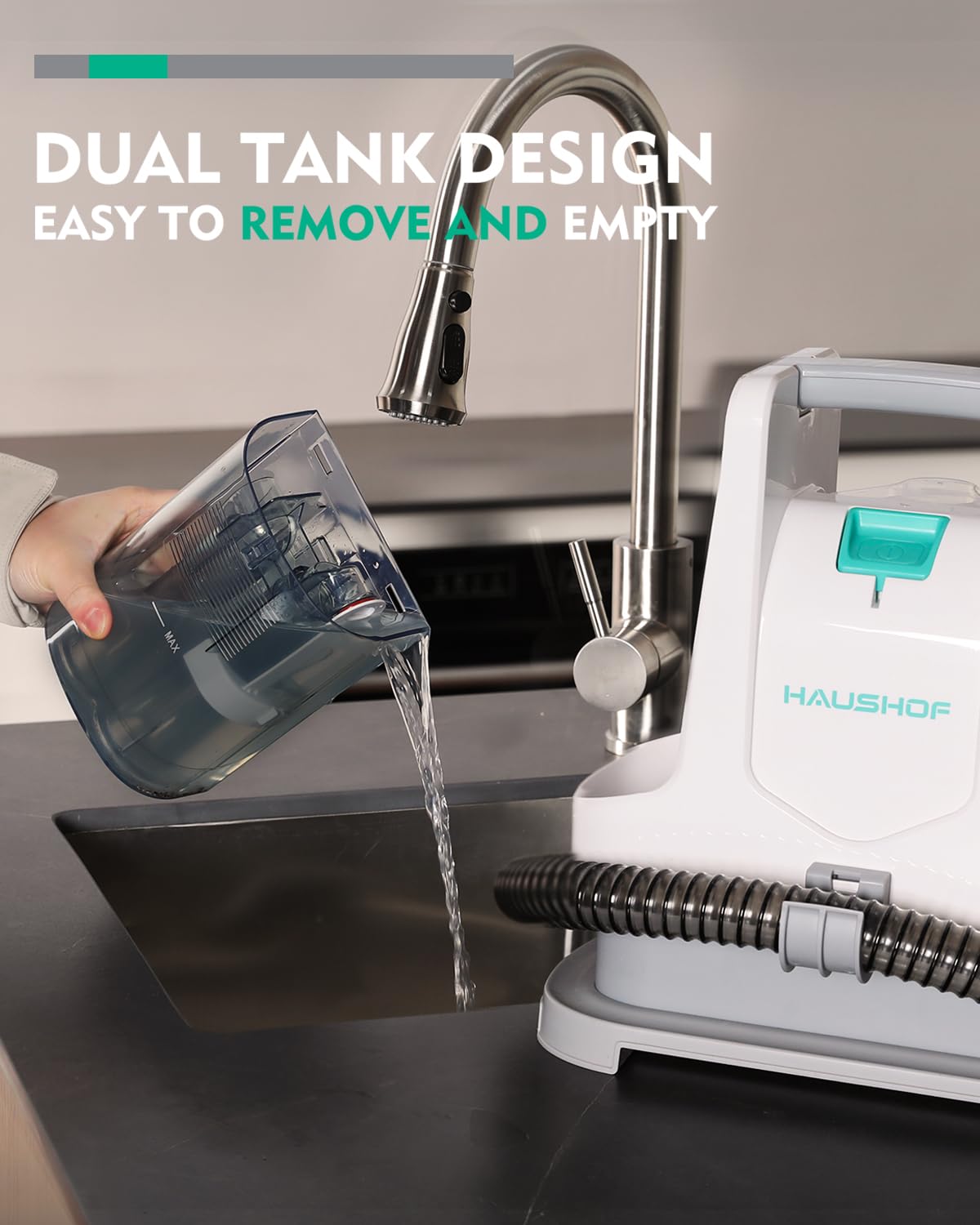 HAUSHOF Portable Carpet Spot Cleaner & Upholstery Cleaner Machine - Lightweight Handheld Deep Cleaner for Pet Stains, Sofa, Rug, Mattress, Car Seat & Curtain - White & Light Grey - Perfect for Home, Office and Car Interior Cleaning