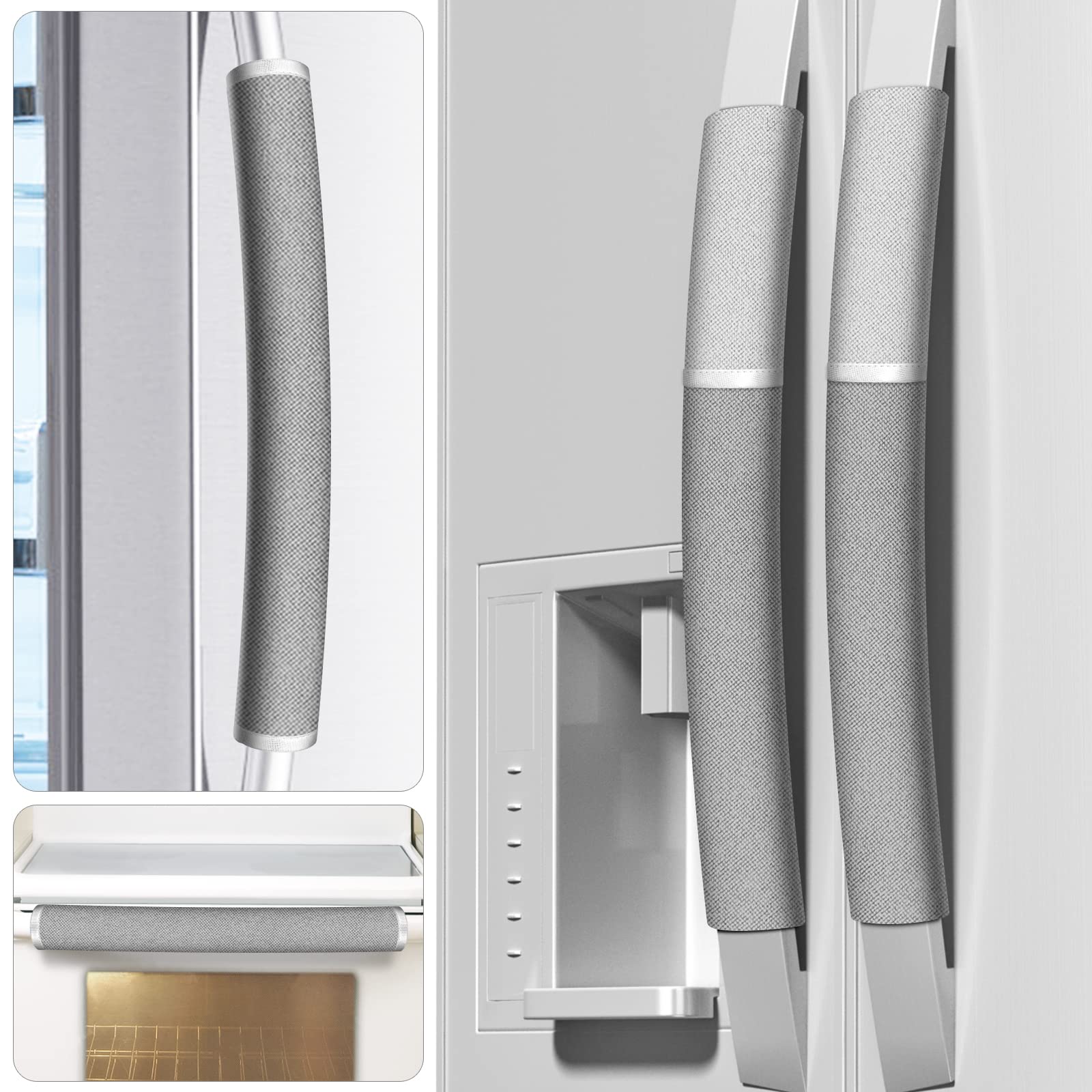 4-Pack Refrigerator Door Handle Covers - Gray Kitchen Appliance Protectors for Fridge, Microwave & Dishwasher - Anti-Smudge, Drip & Stain Resistant Cloth Covers - Keep Appliances Clean & Hygienic (Perfect for Busy Kitchens & Family Homes)