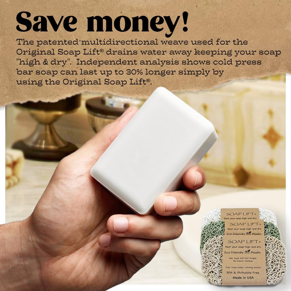 Eco-Friendly Soap Saver Set - 3-Pack Bar Soap Holder & Soap Tray for Shower, Bathroom Sink & Spa - Durable Sage White & Bone Soap Dish for Shampoo Bars | Perfect for Bathroom Organization & Sustainable Living