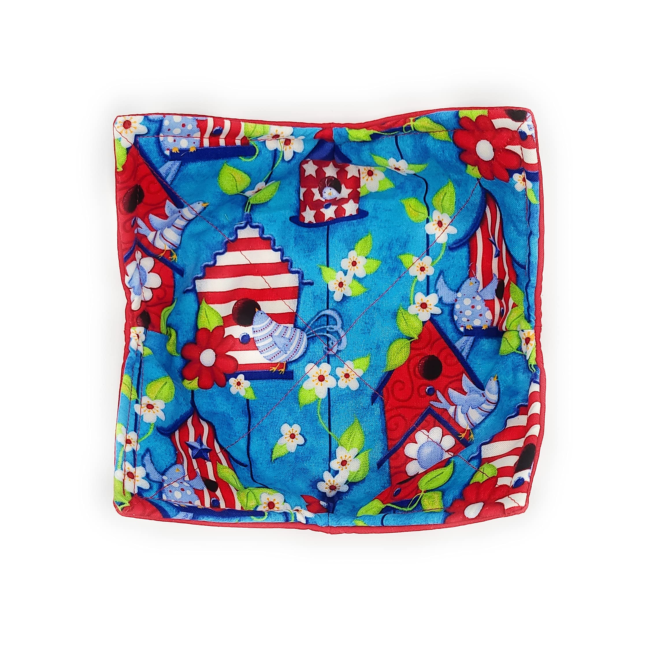 Patriotic Bluebirds Birdhouse Microwave Cover - Red White Blue Reversible Microwave Bowl Cozy - Summer Kitchen Linens & Modern Bird Watching Gift - Perfect for Housewarming, Hostess Gifts Under $10 - Ideal for Microwave Safety & Stylish Kitchen Decor