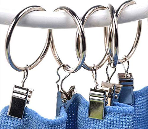 WOIWO 10-Pack Metal Curtain Rings with Clips - 1.25 Inch Inner Diameter for Drapes, Sheers & Blackout Curtains - Perfect for Living Room, Bedroom & Window Decor