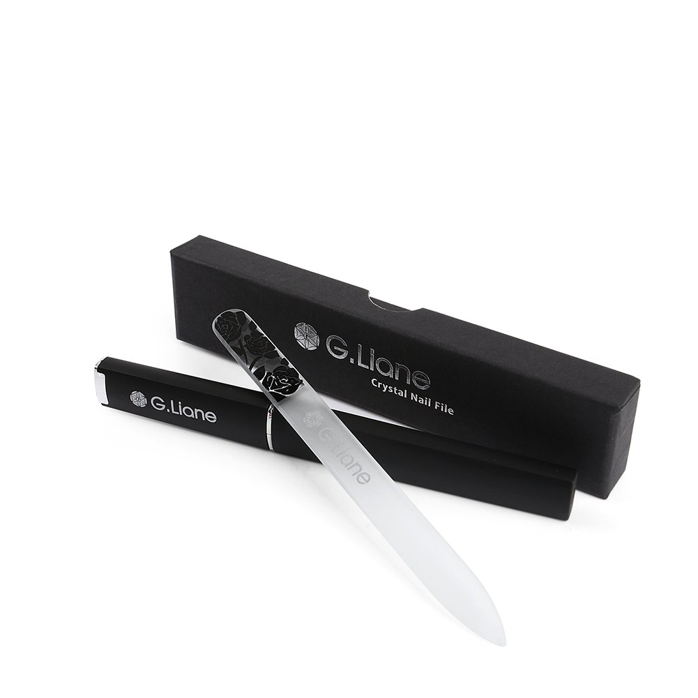 G.Liane Professional Crystal Glass Nail File Set - Double Sided Etched Nail Files for Manicure, Pedicure & Nail Art | Rose Black | Gentle Alternative to Metal Files & Emery Boards | Perfect for Home, Salon & Travel Nail Care