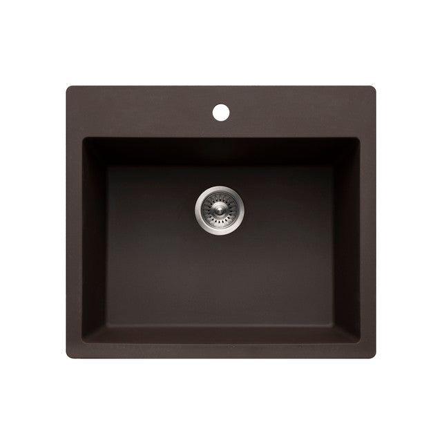 Houzer Quartztone Series 25 Granite Composite Drop-in Topmount Single Bowl Kitchen Sink G 300 Mocha - Durable & Stylish for Modern Kitchens, Perfect for Cooking, Washing & Food Prep