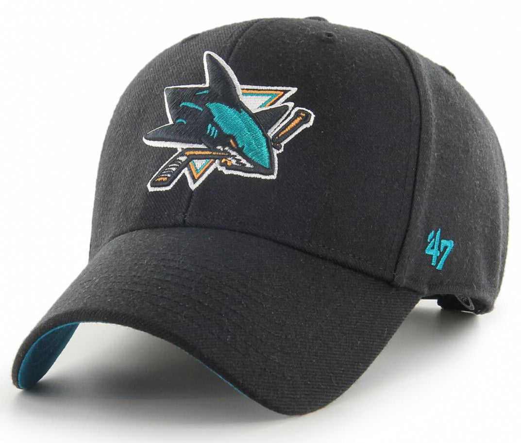 San Jose Sharks 47 Brand MVP Black Snapback Hat - Official NHL Team Cap for Men & Women - Perfect for Baseball Games, Streetwear, and Sports Fan Collections