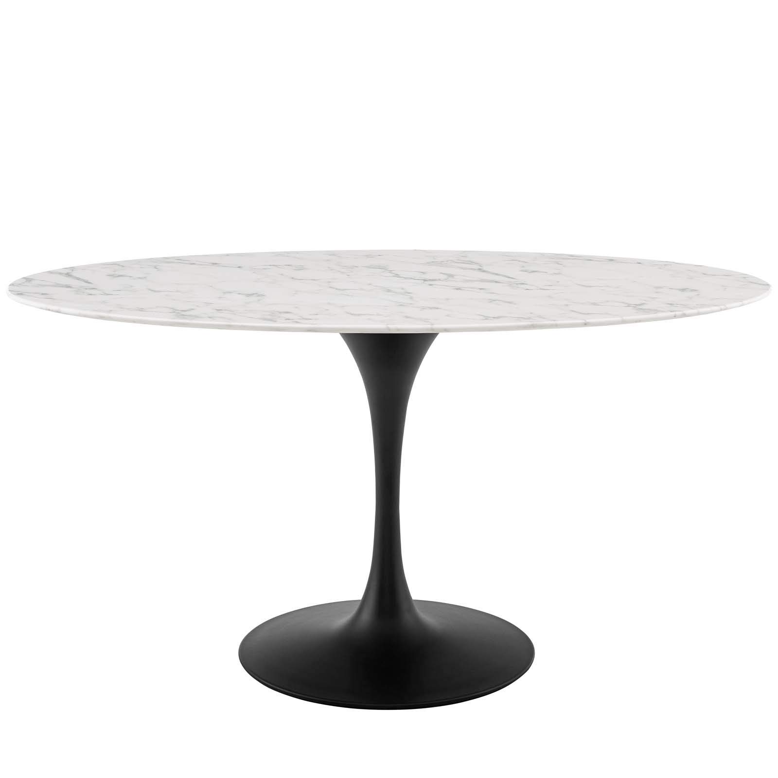 Modern Oval Dining Table for Kitchen - Artificial Marble Stone Top with Metal Base in Black & White | Perfect for Contemporary Dining Rooms, Small Spaces & Open Concept Homes