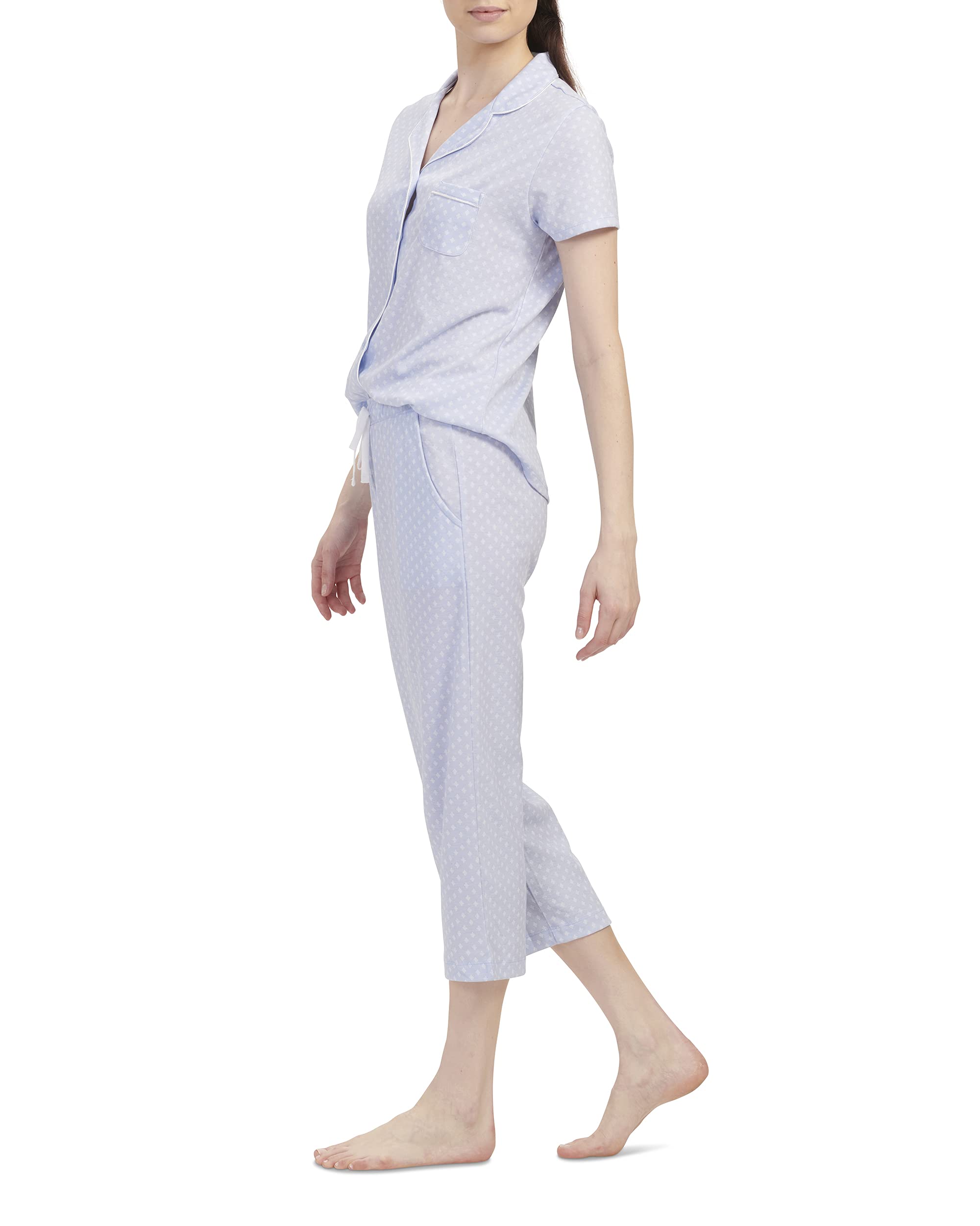 Karen Neuburger Women's Soft Cotton Short Sleeve Pajama Set - Comfy Sleepwear for Relaxing at Home & Lounging | Cozy Matching Top & Bottom PJs