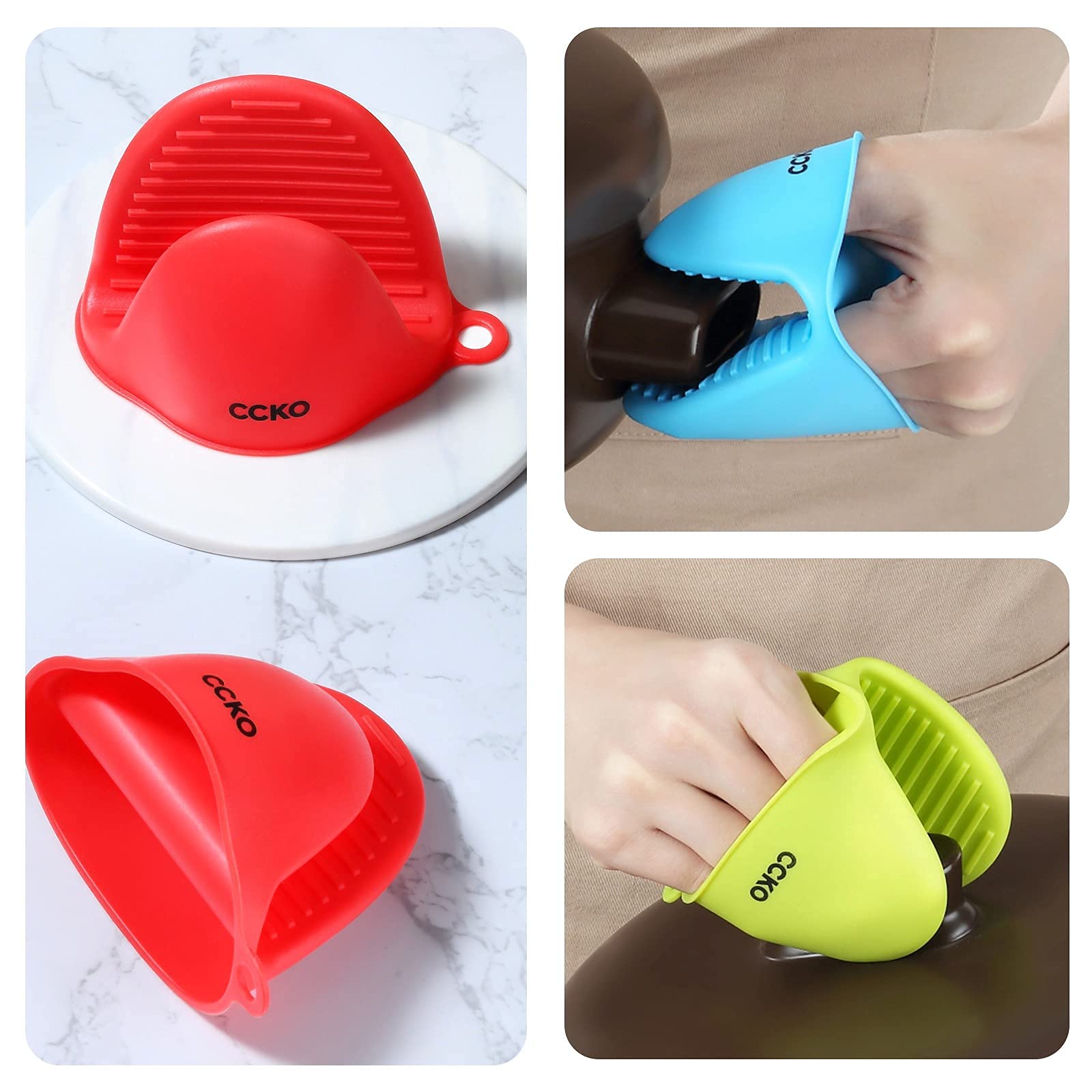 CCKO Mini Oven Gloves - Heat Resistant Silicone Kitchen Mitts for Cooking & Baking - Finger Protection for Grilling, Roasting & Food Handling - Perfect Gift for Home Chefs (Orange)