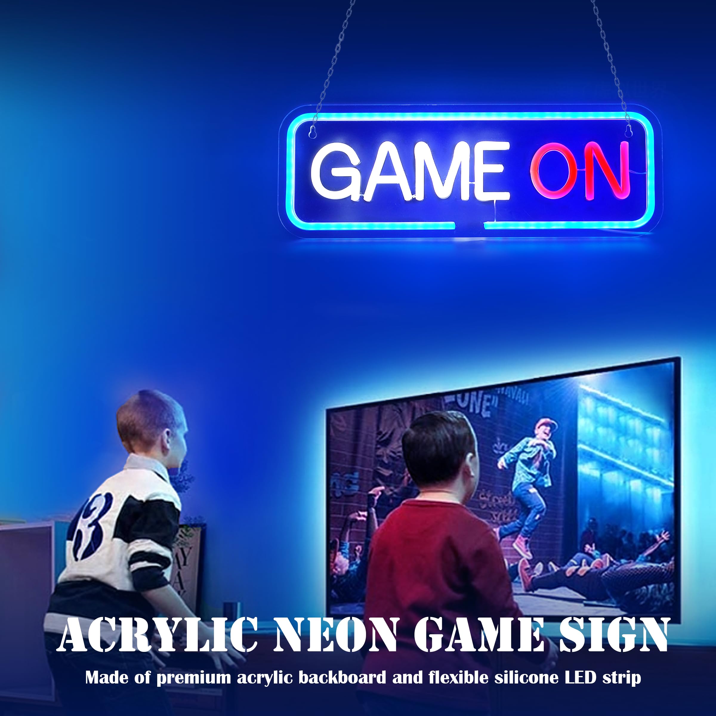 Game On LED Neon Sign Lights - USB Powered Wall Decor for Video & PC Gaming Room, Man Cave, Teen Bedroom - Perfect Gamer Gift, Party Lights & Game Accessories