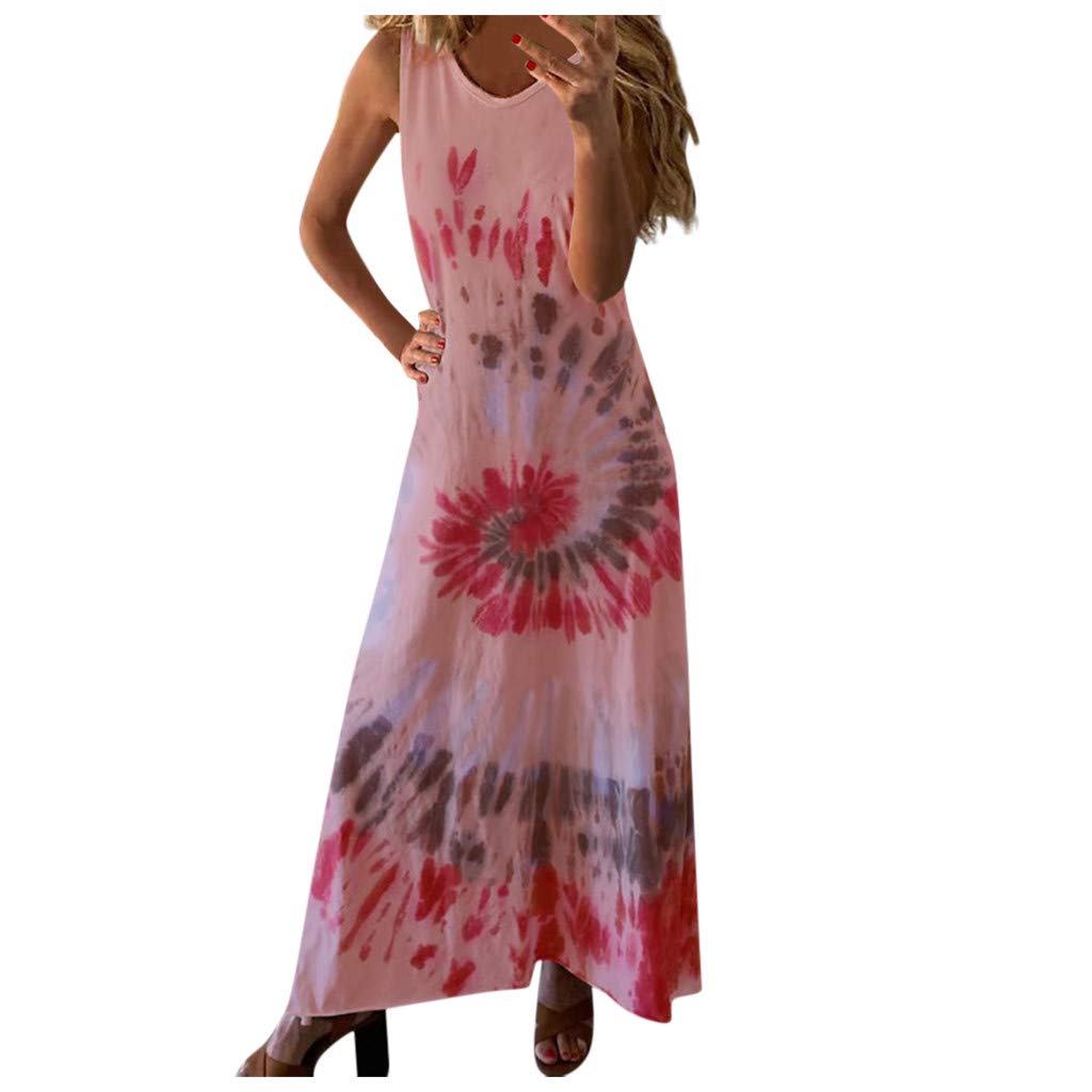 Tantisy Women's Sleeveless Bohemian Print Maxi Dress - Casual Long Summer & Fall Dresses for Beach, Vacation, and Outdoor Parties