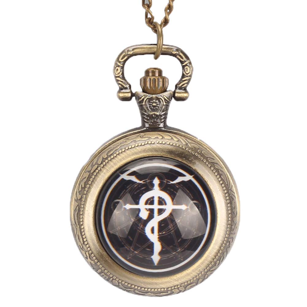 Vintage Full Metal Alchemist Pocket Watch - Men's Quartz Mechanical Pocket Watch with Chain | Unique Anime Collector's Gift for Cosplay, Steampunk Fashion & Special Occasions