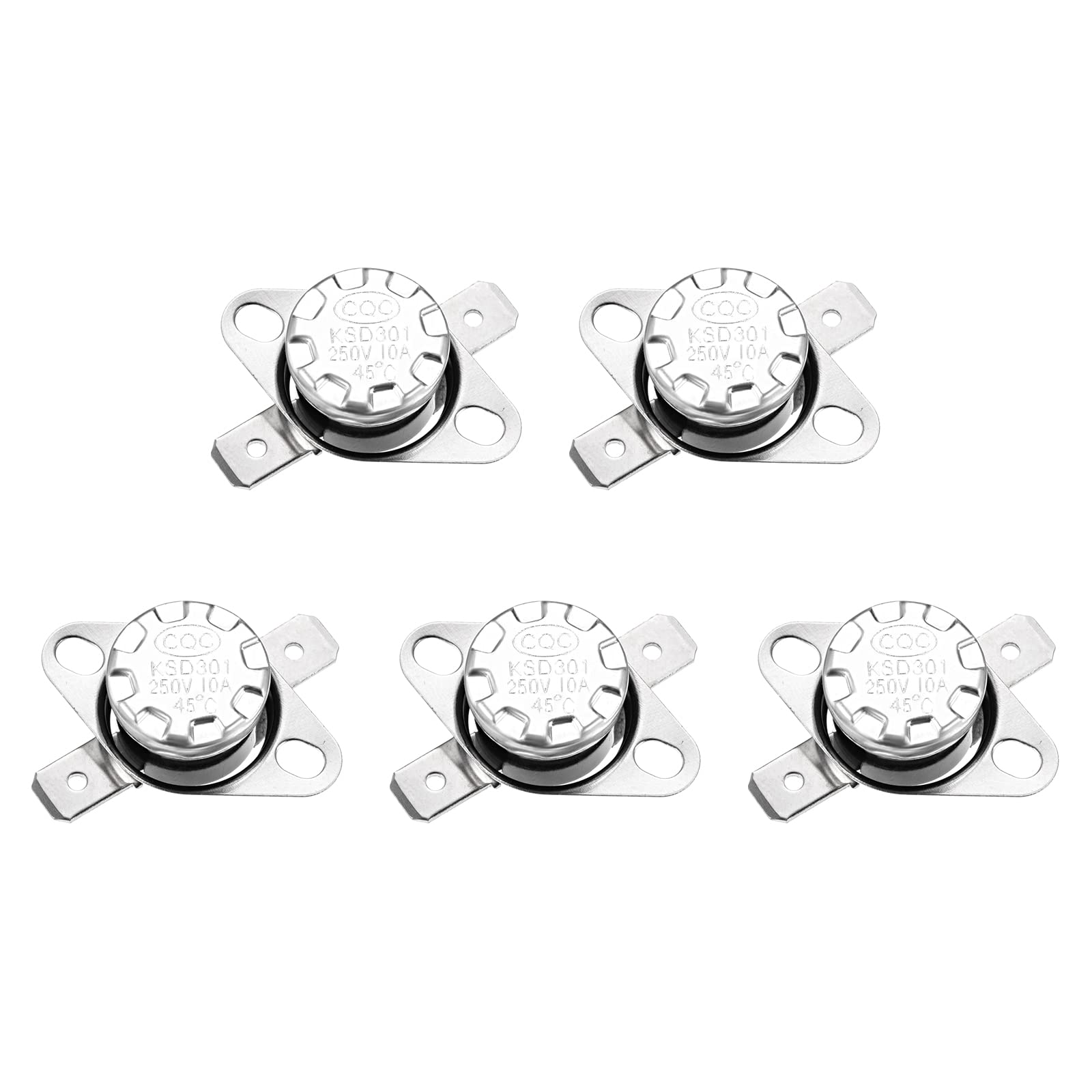KSD301 45C NC Thermostat - Normally Closed Temperature Control Switch for Microwave Oven & Refrigerators | 90 Degree Angle | 5-Pack | Perfect for Home Appliance Repair and Temperature Regulation