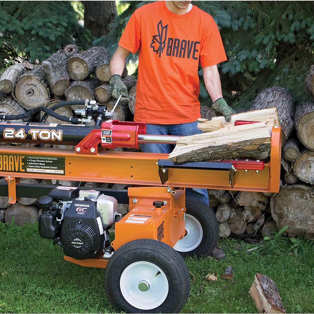 24 Ton Brave Log Splitter with Honda GC160 Engine - Powerful Firewood Splitting for Home Heating & Outdoor Woodworking Projects