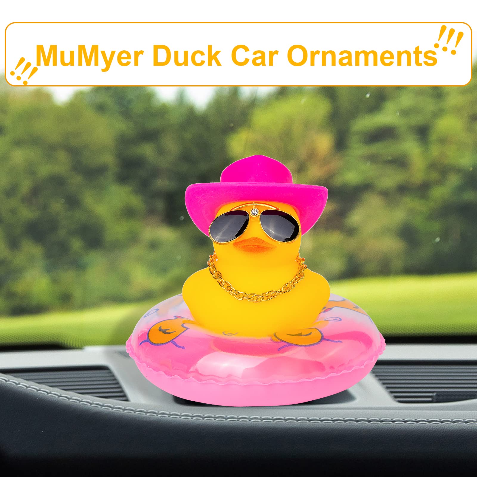 Fun Rubber Duck Car Dashboard Decorations with Mini Swim Ring, Sun Hat, Necklace & Sunglasses - Cute Car Accessories for Dashboard Decor, Gifts & Road Trip Fun