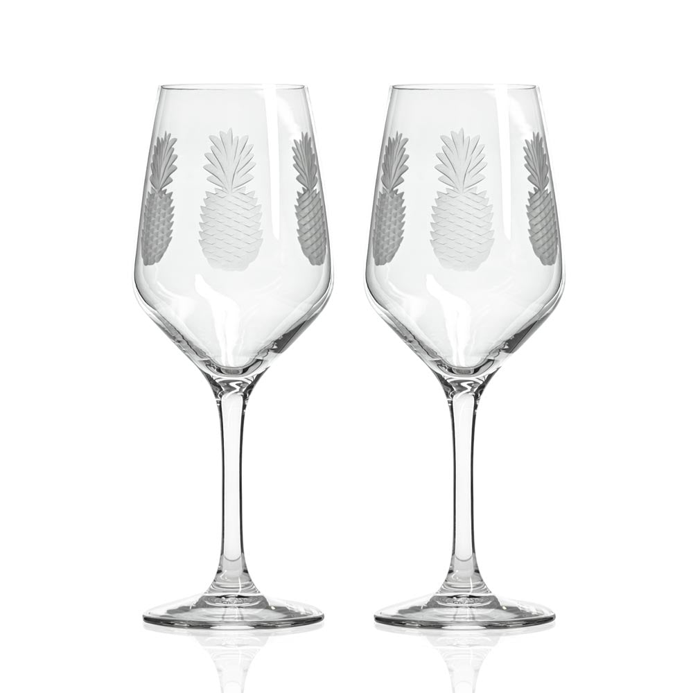 Fresh Pineapple 10.75oz White Wine Glasses Set of 2 - Perfect for Summer Cocktails, Dinner Parties & Home Bar Decor