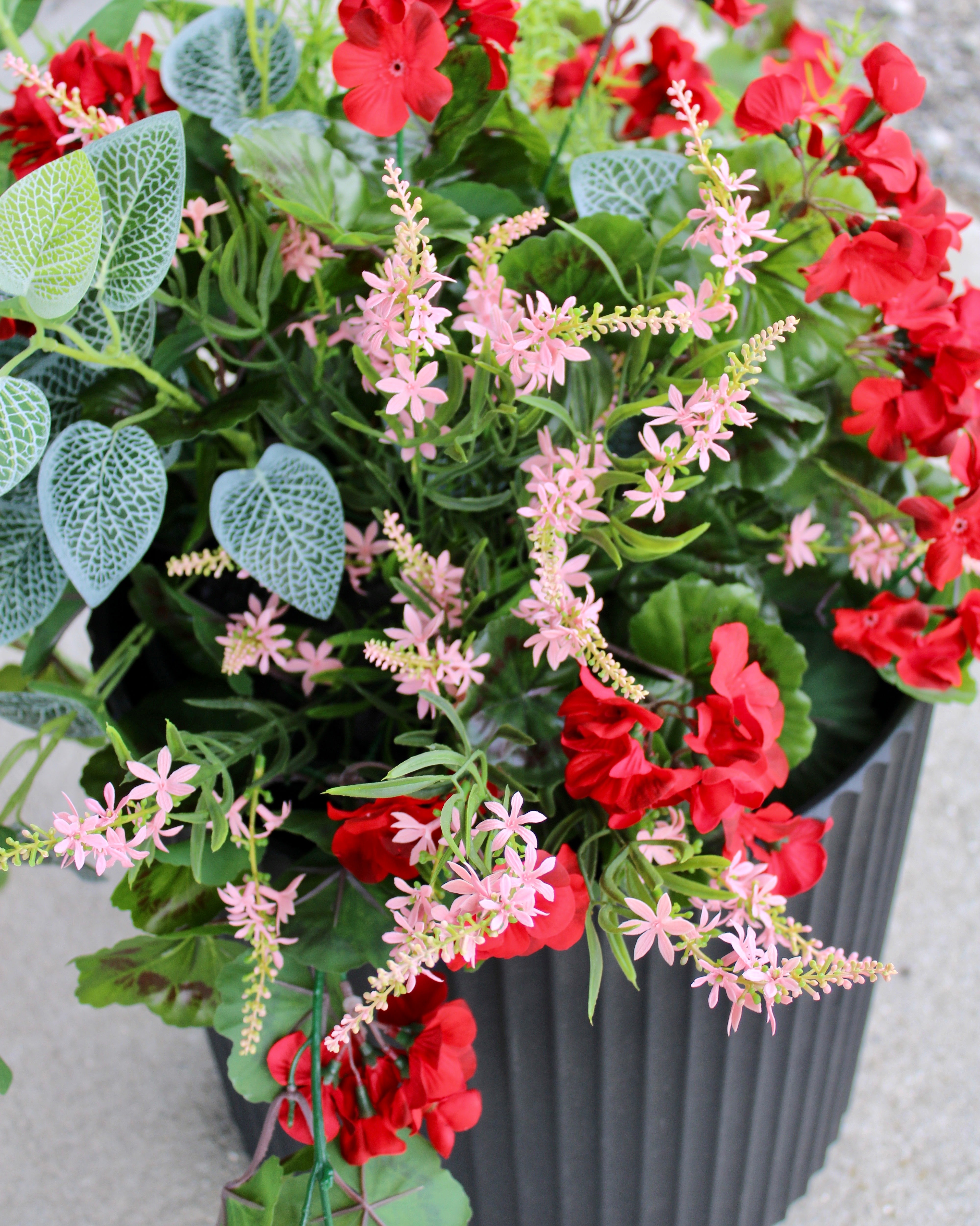 Red and Pink Hanging Basket Planter - Indoor/Outdoor Drop-In Flower Pot for Balcony, Patio, and Garden Decor