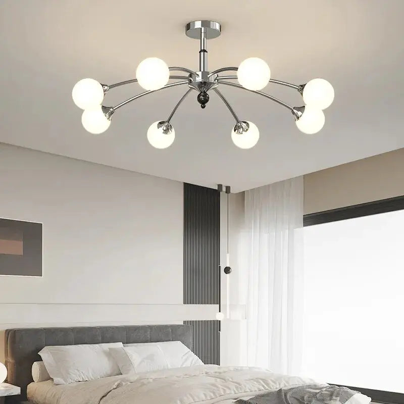 Modern Flush Mount Chandelier - Beige & Silver LED Ceiling Light Fixture for Bedroom, Dining Room, Living Room and Hallway Lighting