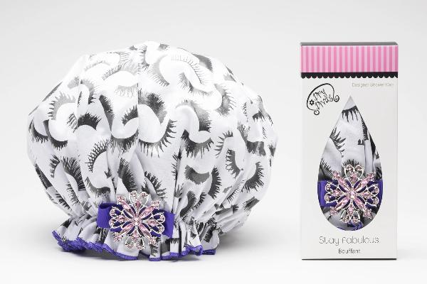 Dry Divas Designer Shower Cap - Washable & Reusable Large Bouffant with Vintage Jeweled Brooch for Women | Waterproof Hair Protection for Bathing, Swimming & Spa | Perfect for Travel & Salon Use