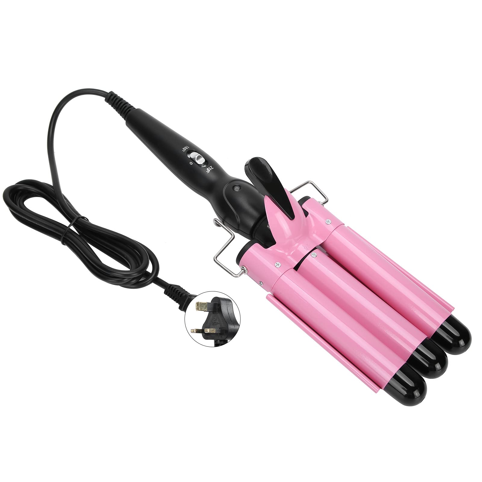 BORDSTRACT 3 Barrel Ceramic Curling Iron Wand - Fast Heat Up Hair Waver for Beach Waves & Curls, Pink/Gold Styling Tool with UK Plug - Perfect for Home Salon, Wedding & Party Hairstyles