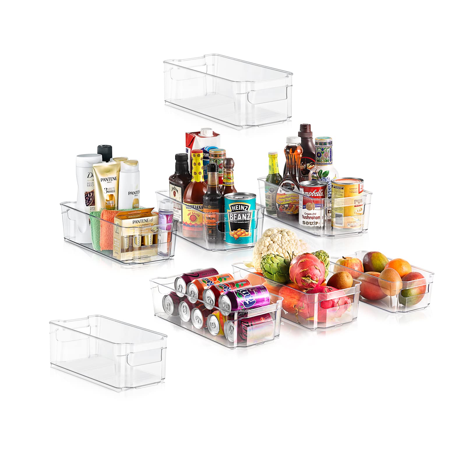 NutriChef 8-Piece Clear Refrigerator Organizer Bins Set - BPA Free Plastic Storage Containers for Fridge, Freezer, Kitchen Cabinets & Pantry (4 Wide + 4 Narrow) - Perfect for Food Storage, Meal Prep & Kitchen Organization