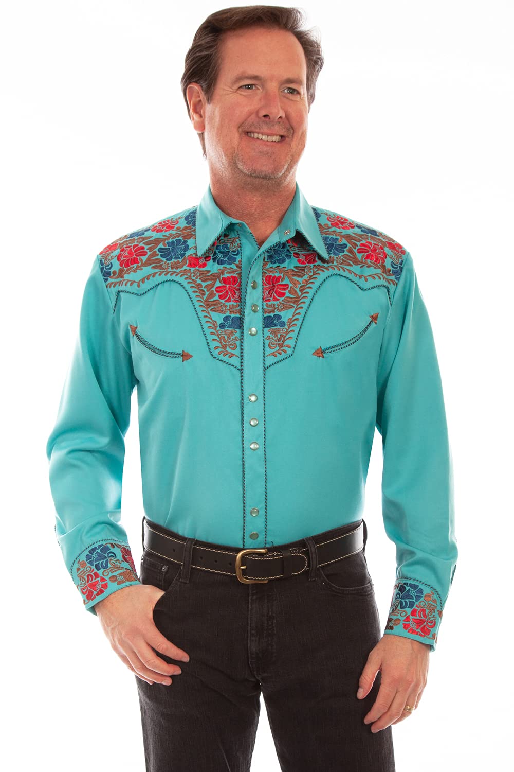 Vibrant Floral Embroidered Retro Western Shirt for Men - Long Sleeve Cowboy Style Button Up Shirt - Perfect for Country Music Festivals, Rodeos & Western Fashion Outfits