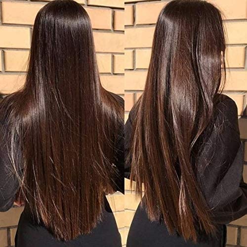ELCABELL 20-22 Inch Brown Straight Long Hair Extensions & Wigs for Women - Clip-in Human Hair Piece with 5 Clips for Daily Styling, Parties & Special Occasions