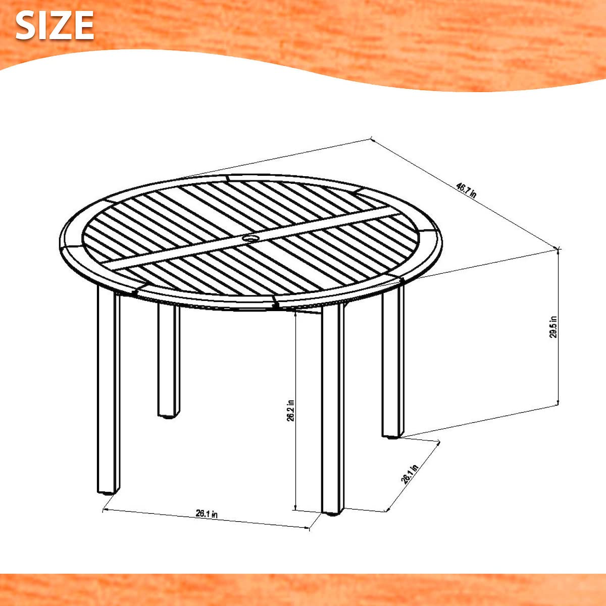 Brampton Lucca Round Outdoor Dining Table - Eucalyptus Wood with Teak Finish - Weather-Resistant Patio & Indoor Dining Table - Perfect for Backyard, Garden, Deck & Dining Room (Brown)