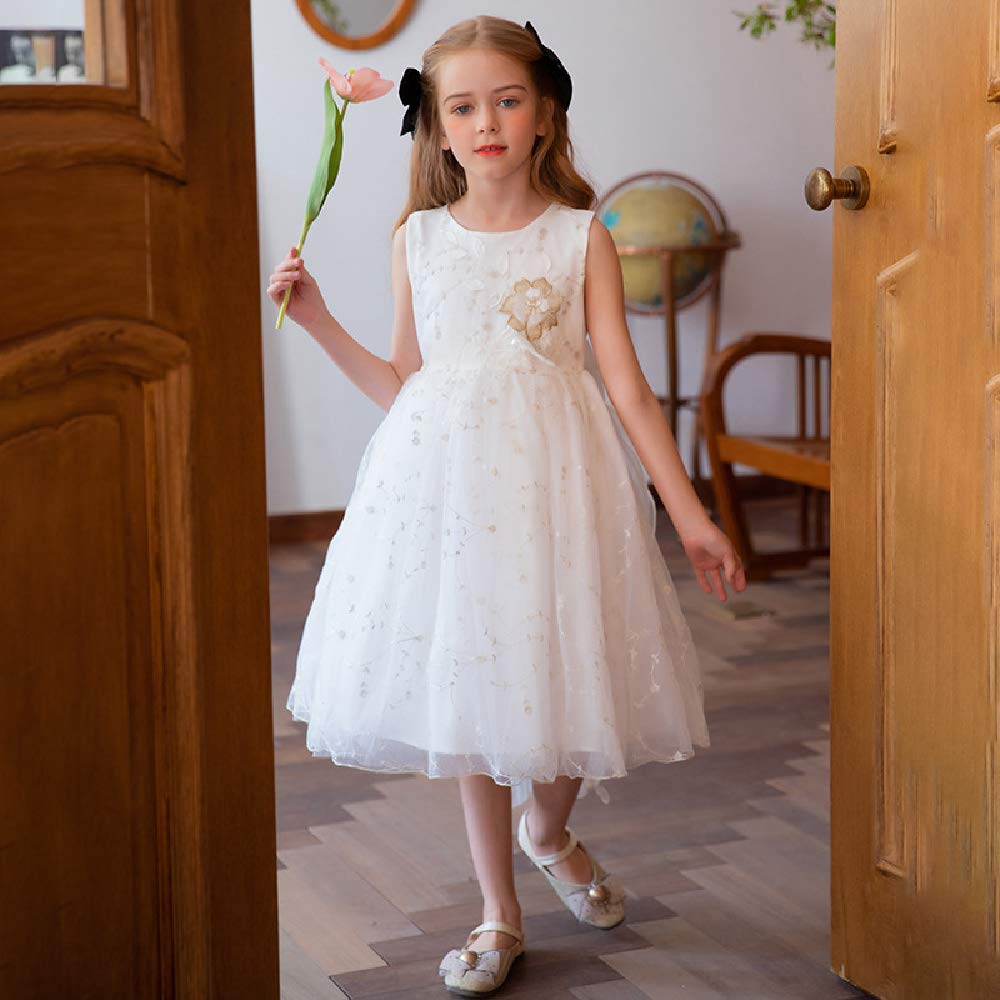 Quenny Girls' Summer Princess Dress - White Korean Style Sleeveless Baby Dress with Mesh Detail | Perfect for Birthday Parties, Photo Shoots & Special Occasions