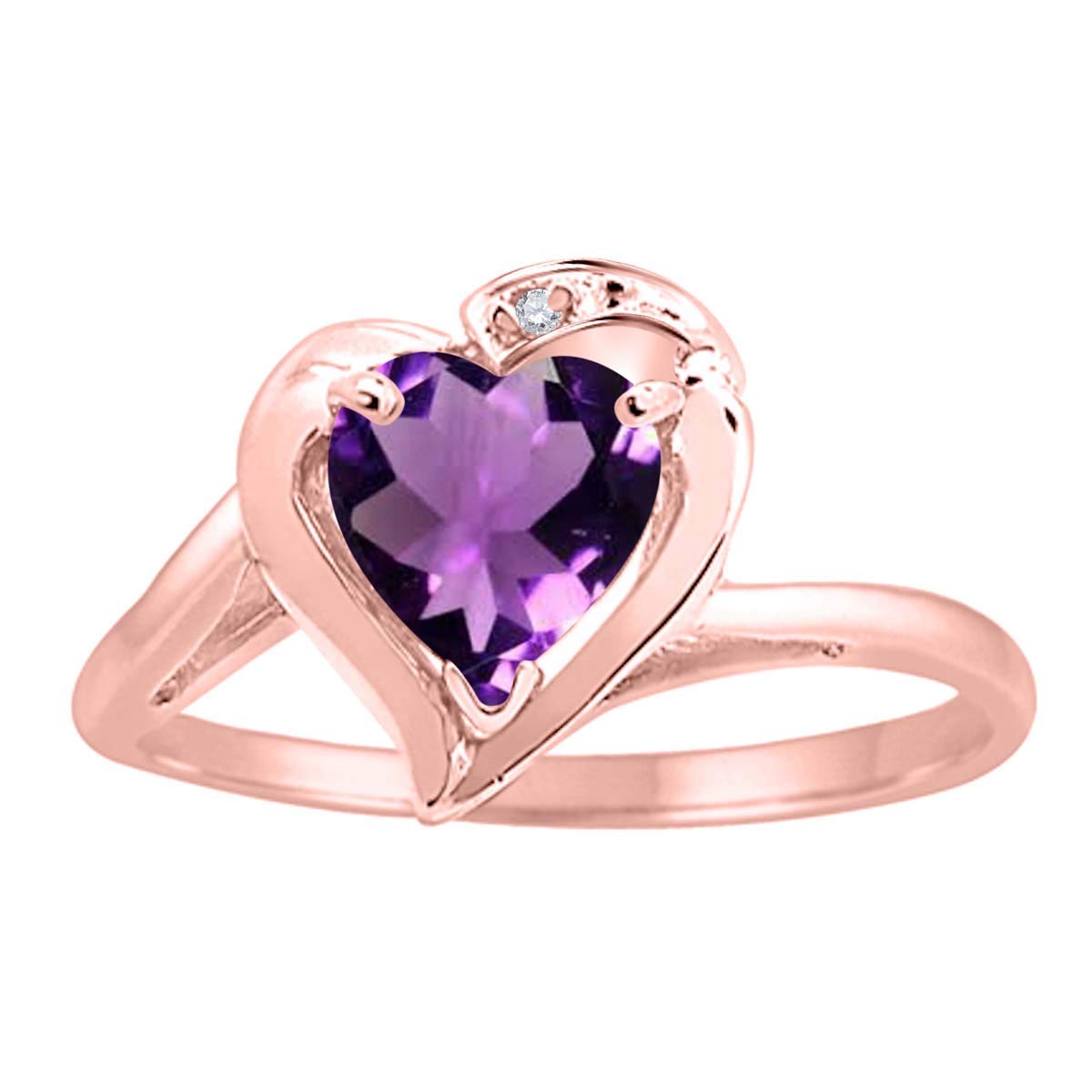MauliJewels 10K Rose Gold Heart Shaped Amethyst and Diamond Ring for Women - 0.85 Carat Prong Set Engagement Ring, Anniversary Gift, Valentine's Day Present