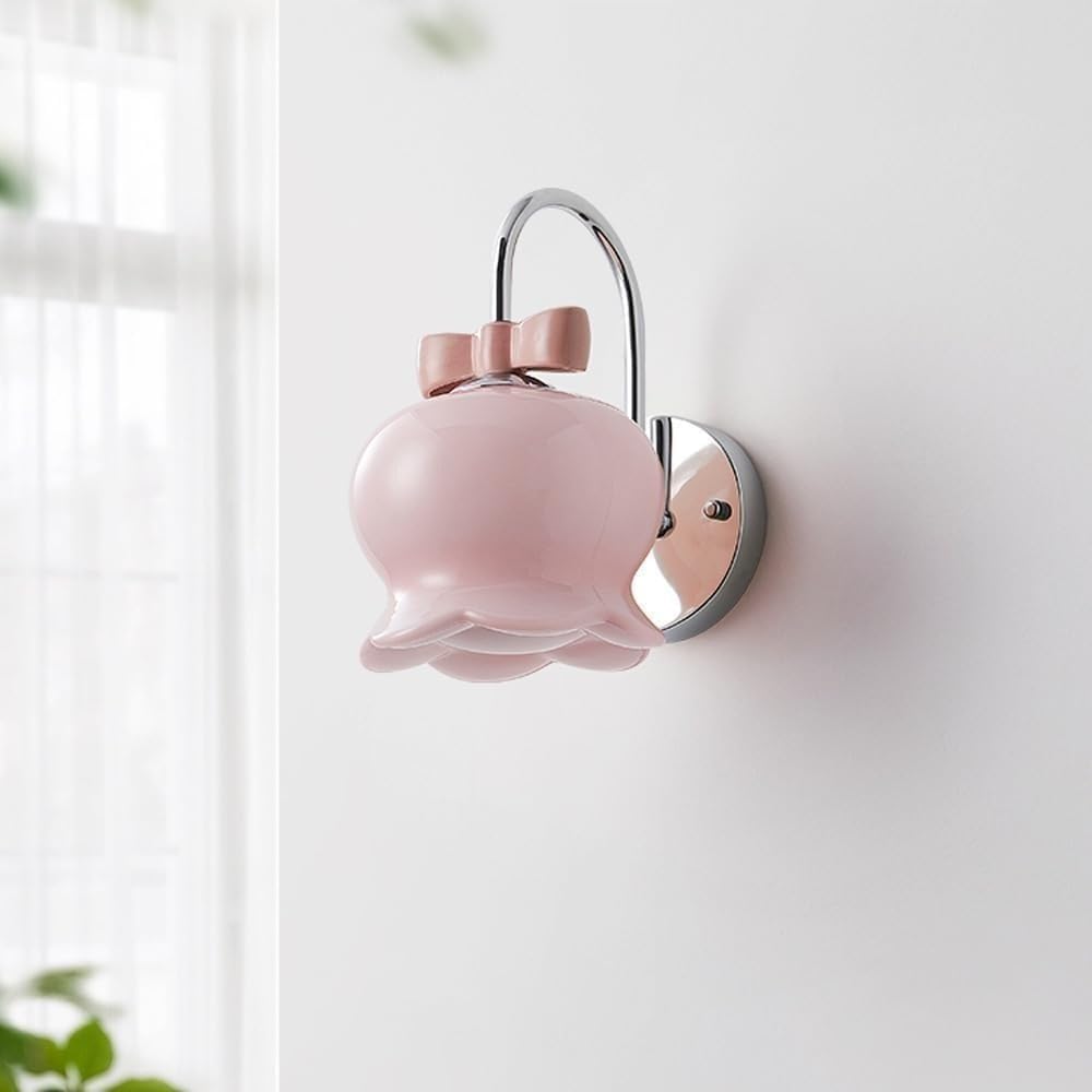 Nordic Modern Glass Wall Sconce with Flower Shade - E27 Chrome Gooseneck Bathroom Wall Light for Kids Bedroom, Girls Room & Living Room - Perfect for Bedside Lighting and Home Decor