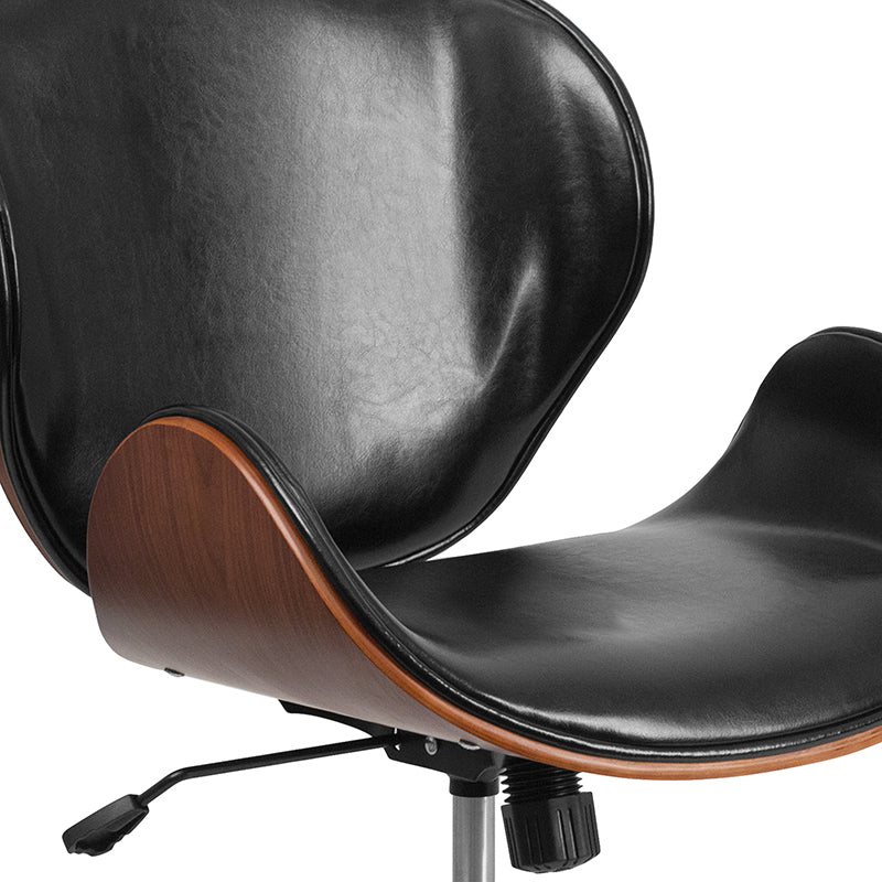Premium Black LeatherSoft FLASH Tana Mid Back Walnut Wood Conference Office Chair - Ergonomic Executive Desk Chair for Home & Business Workspaces