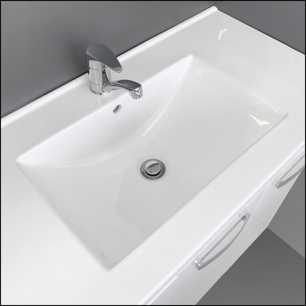 Fienza Dolce 1200mm Wall Mounted Bathroom Vanity with Finger Pull - Satin White Finish | Modern Space-Saving Design for Small Bathrooms & Powder Rooms
