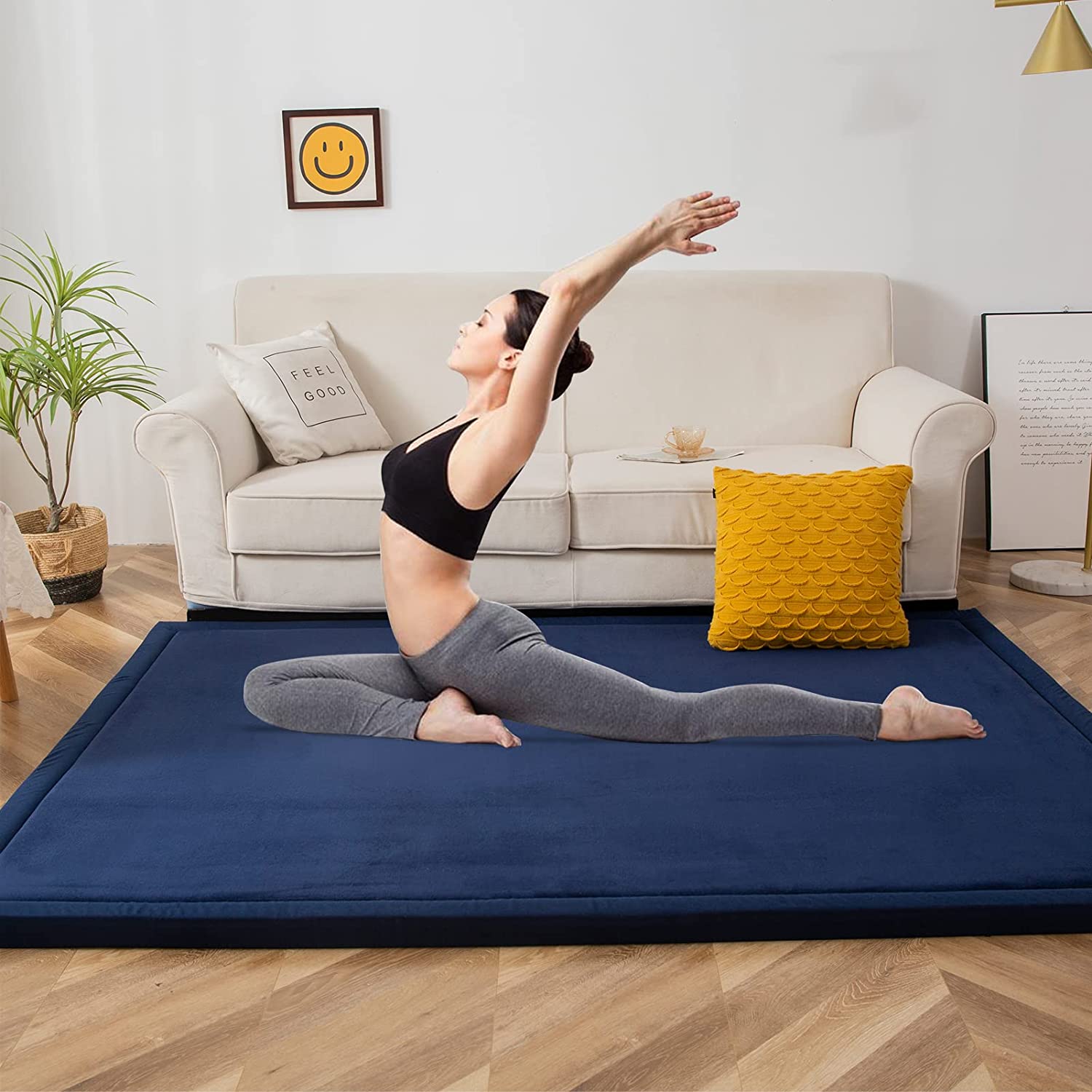 MAXYOYO Baby Play Mat - Soft Coral Velvet Thick Japanese Tatami Rug with Non-Slip Backing, Navy Blue | Perfect for Nursery, Playroom & Kids' Floor Activities