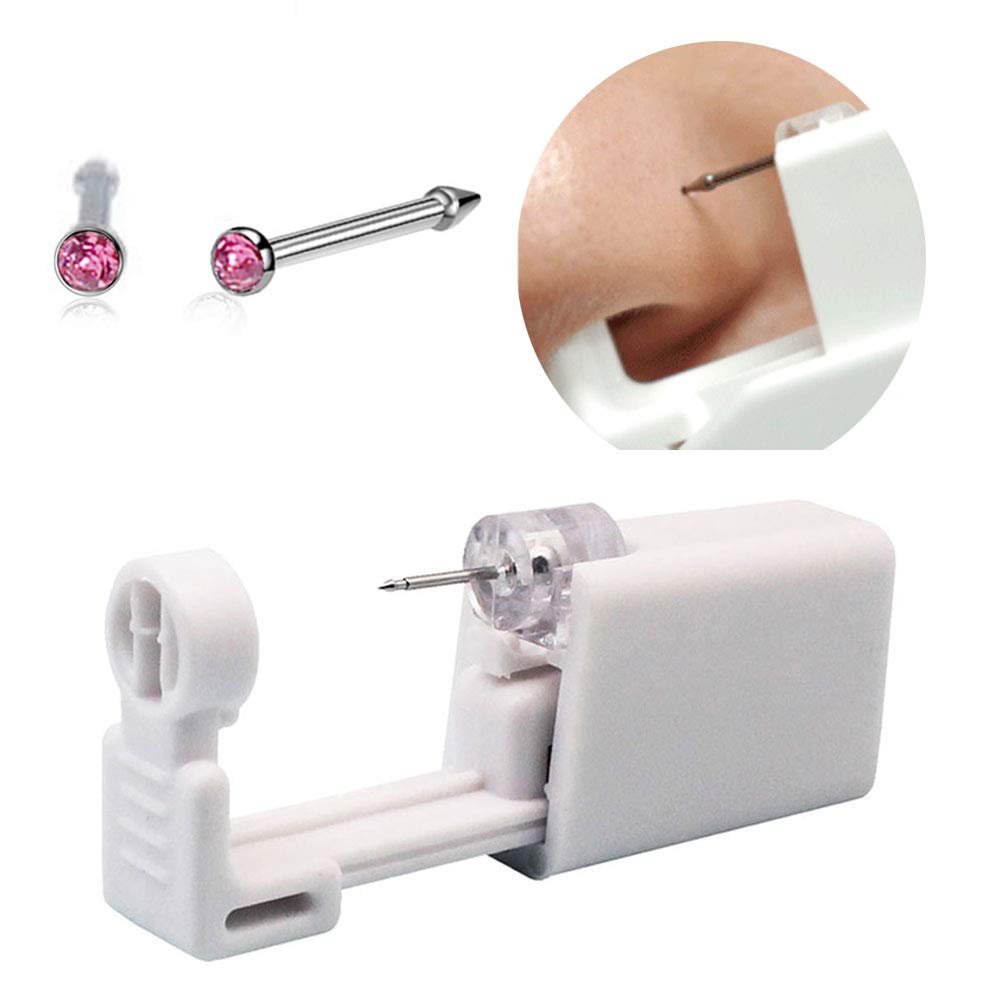 Professional Nose Piercing Kit - Safe & Easy Self Piercing Gun Tool for Nose Studs (Pink) | Perfect for Home Use, Piercing Parties & Professional Salons