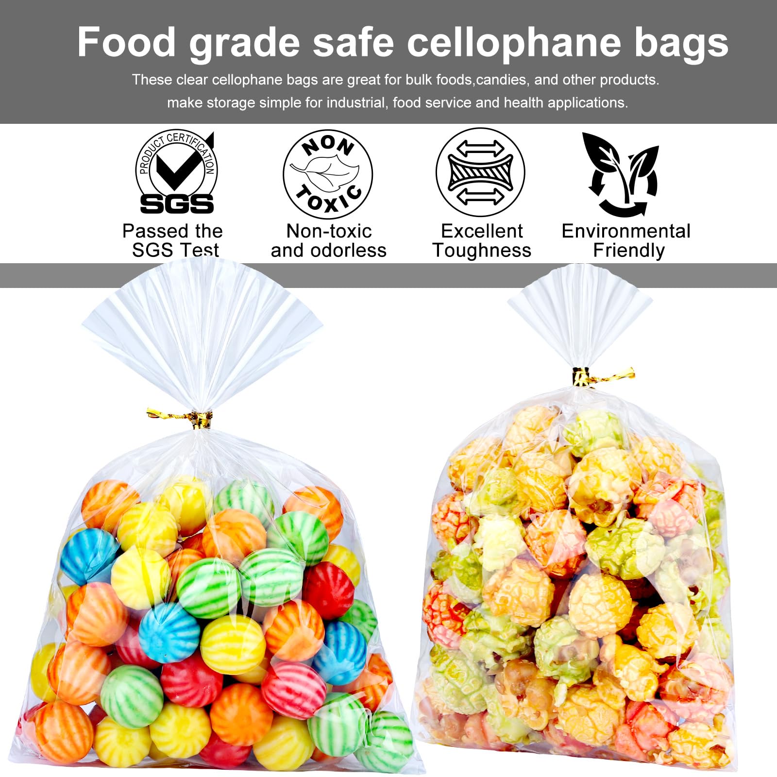 OYAVISR 200pcs 5x7 Clear Cellophane Candy Bags with Ties - Treat Bags for Party Favors, Goodie Bags, Cake Pops, Gift Baskets, Bakery Cookies & Apple Gifts - Perfect for Birthday Parties, Baby Showers & Holiday Treats