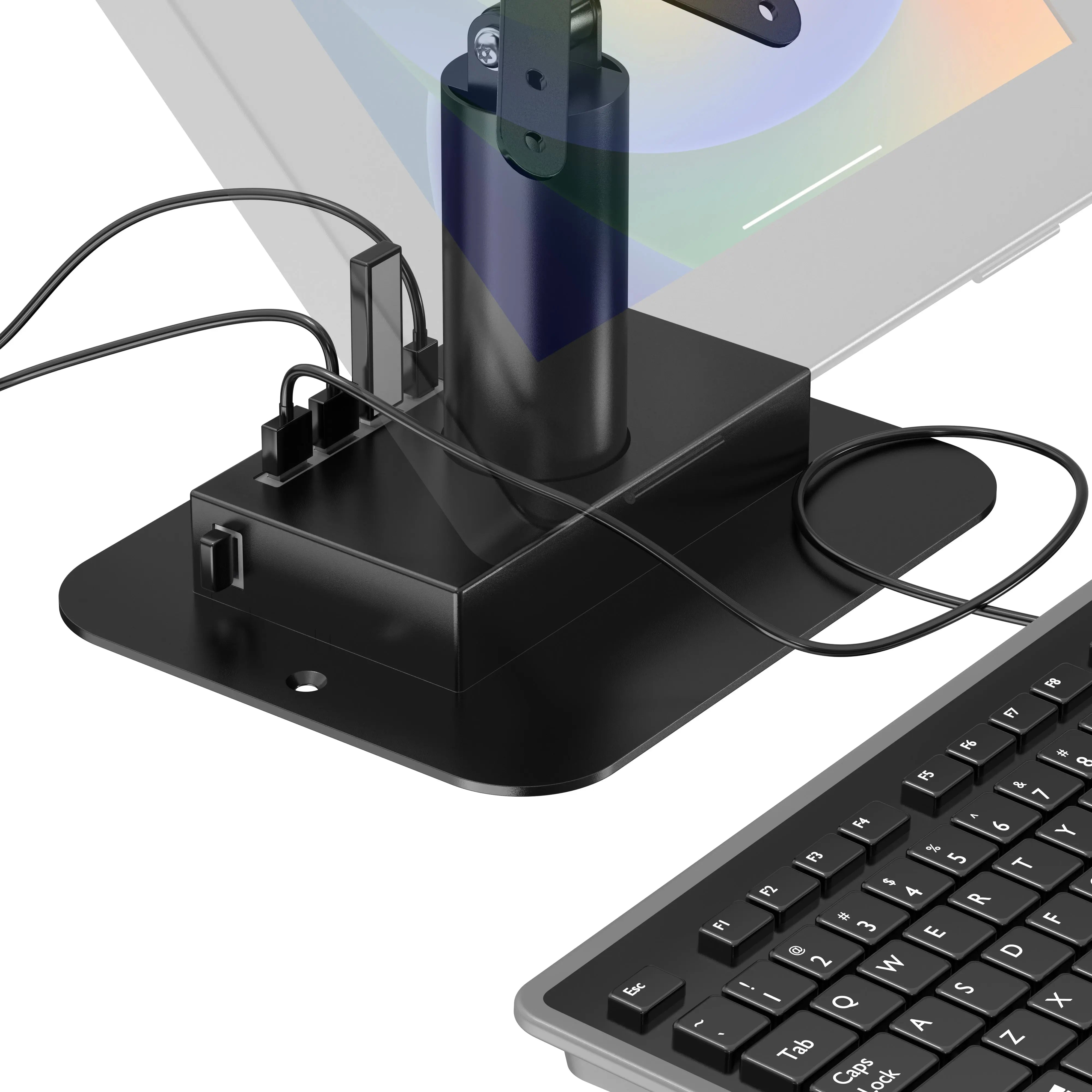 Universal Desk Mount with Secure Enclosure for iPad, Tablet & Laptop - Perfect for Home Office, Gaming & Workspace Organization