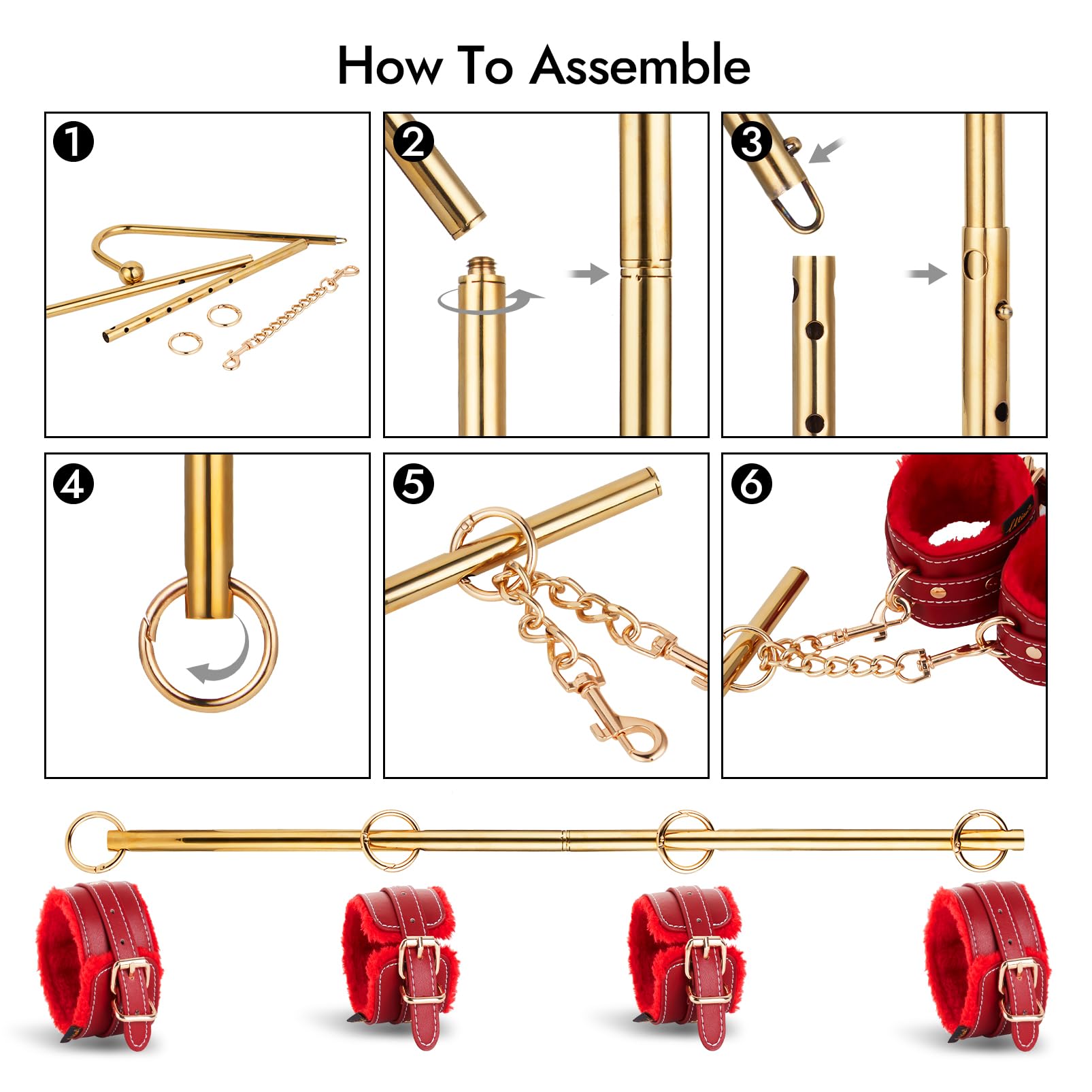 UTIMI Adjustable BDSM Restraint Kit - Leather Handcuffs, Collar & Ankle Cuffs with Anal Hook for Couples Play | Adult Bondage Sex Toys for Bedroom, Spanking & Sensual Foreplay | Perfect for BDSM Lovers & Kinky Couples