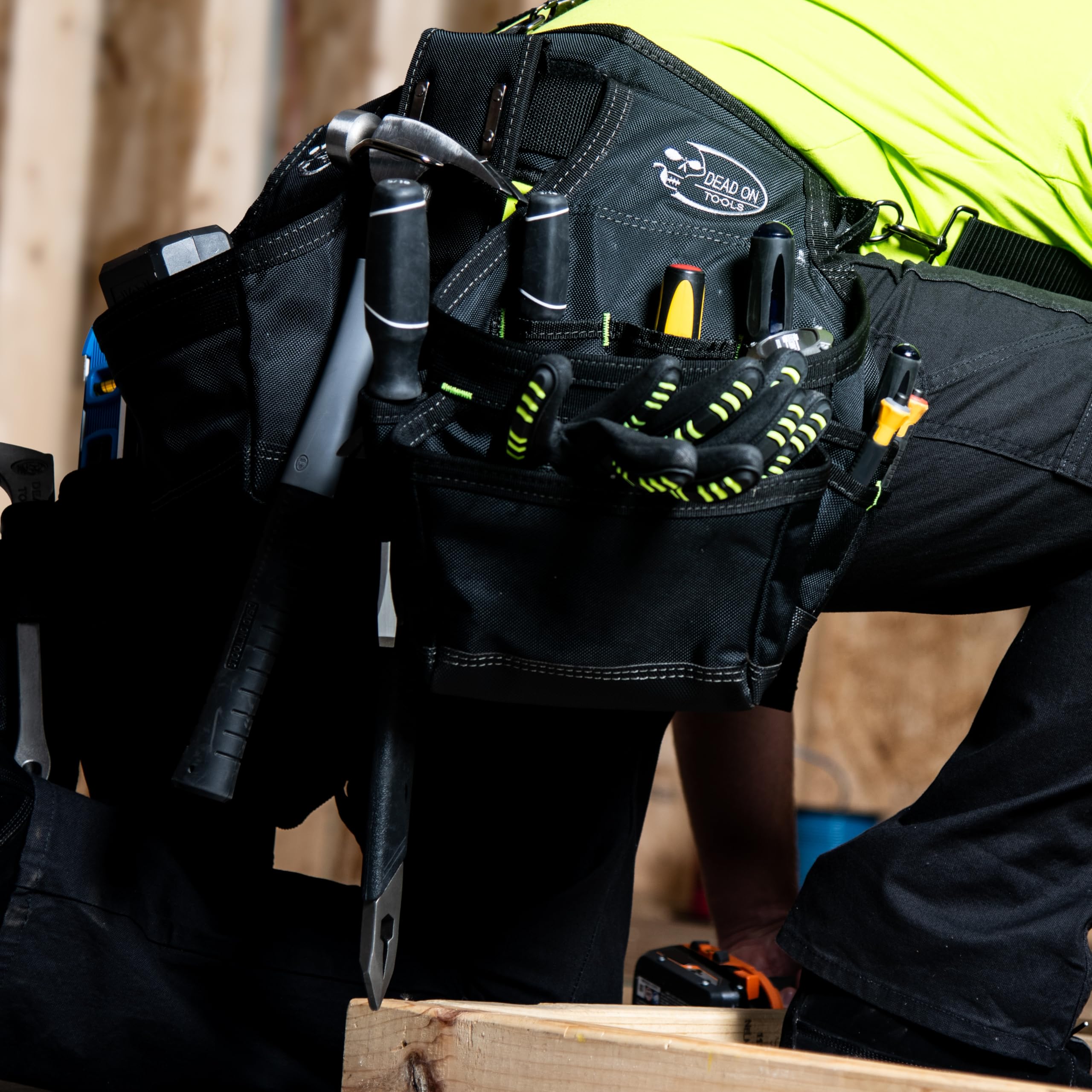 Dead On Tools - Heavy Duty 1680D Polyester Framer’s Tool Belt with Adjustable Suspenders (HDP369857), Black - Perfect for Construction, Carpentry & DIY Projects