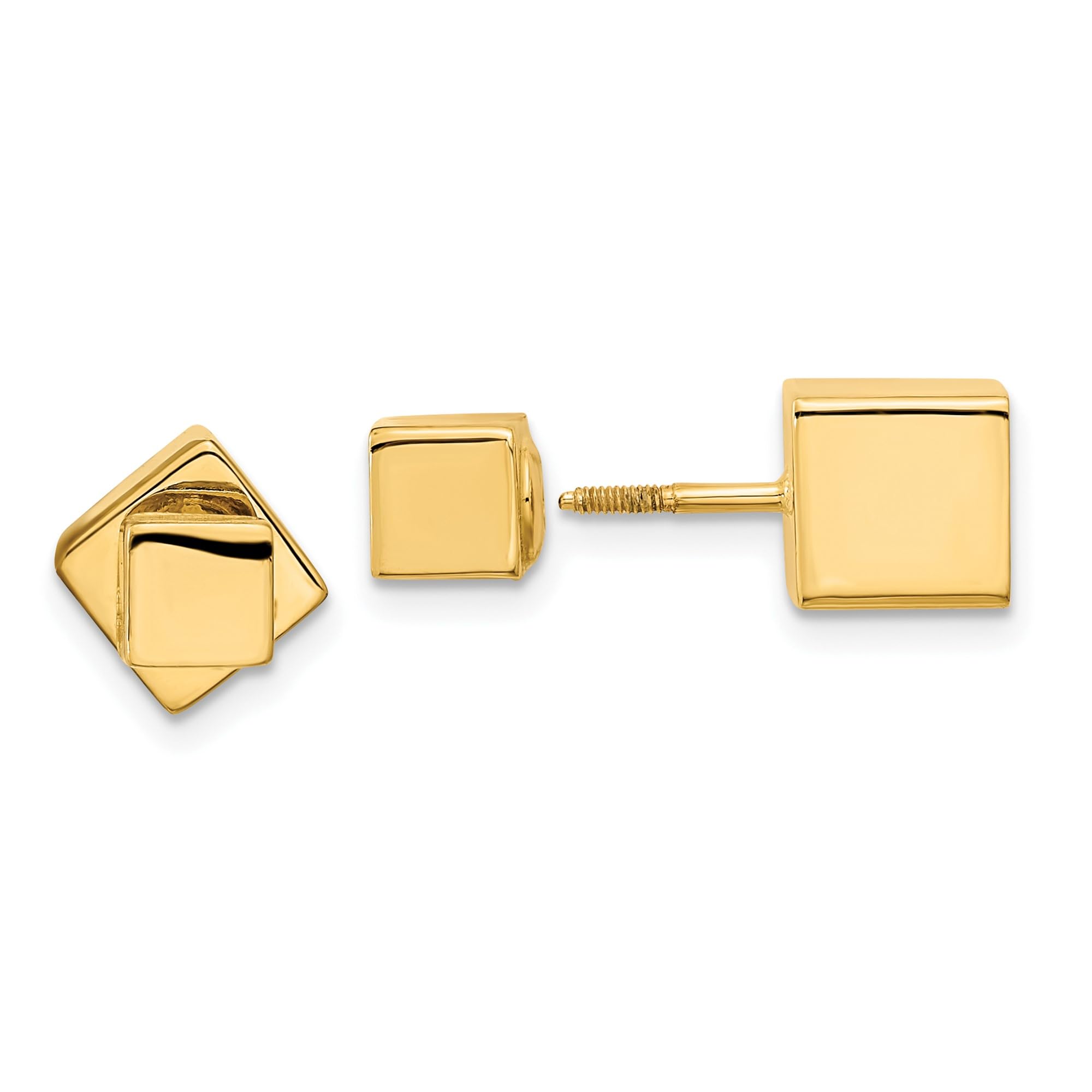 14K Solid Yellow Gold 5mm/7mm Cube Stud Earrings with Screw Back - Elegant Minimalist Jewelry for Everyday Wear, Gift for Her, Wedding, Anniversary & Special Occasions