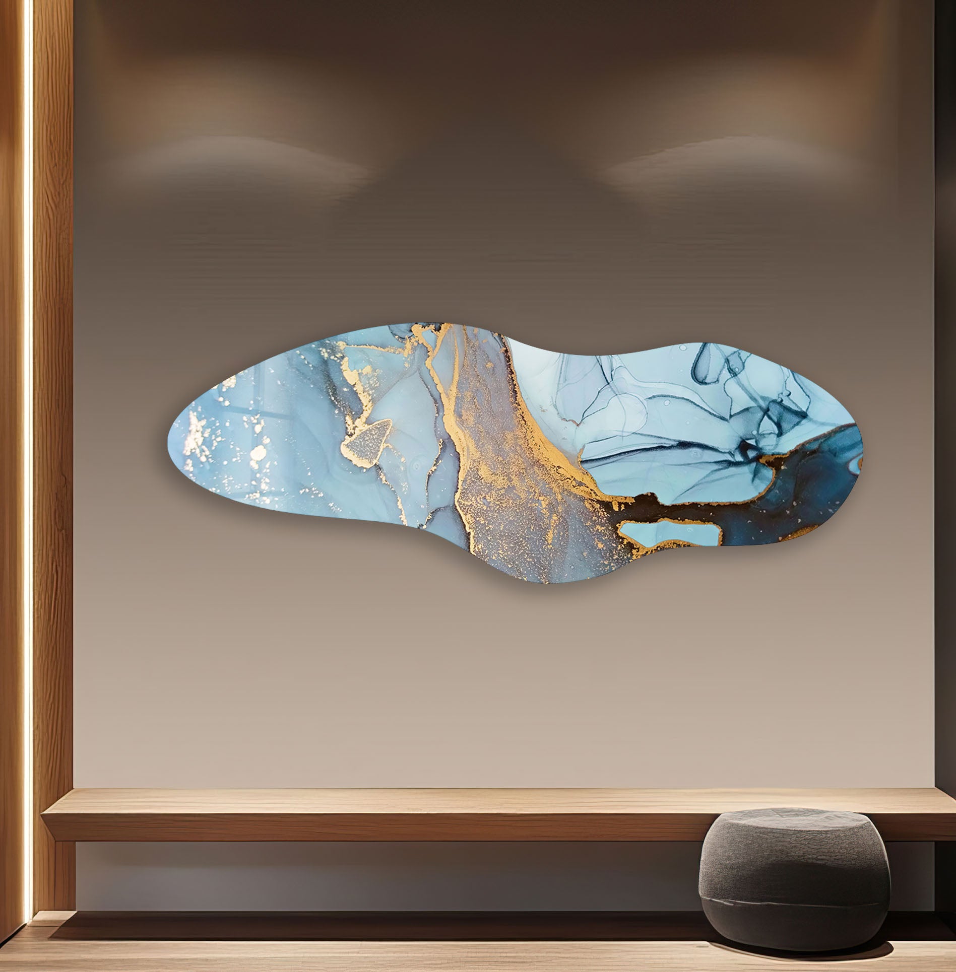 Handmade Asymmetrical Blue Alcohol Ink Glass Wall Art - Unique Abstract Home Decor for Living Room, Bedroom, Office