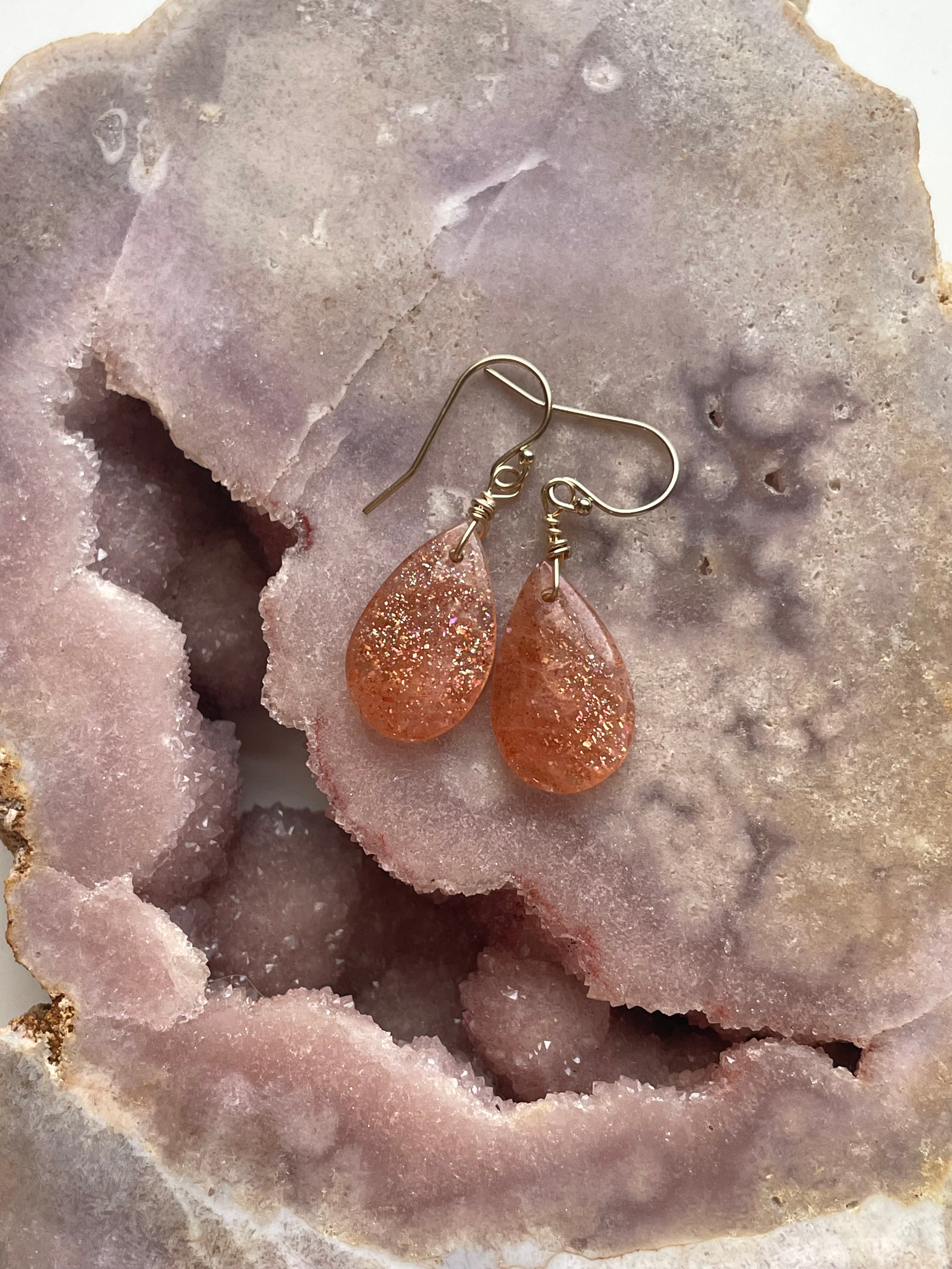 Orange Sunstone Gold Filled Crystal Gemstone Earrings for Women | Dainty Boho Jewelry | Perfect for Everyday Wear & Special Occasions