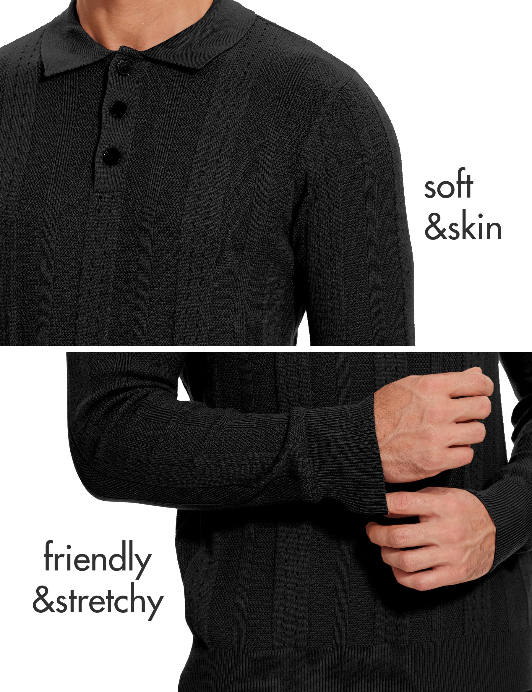 Vintage Cable Knit Sweater Polo for Men - Long Sleeve Textured Collared Shirt | Casual Winter Wear & Office Outfit