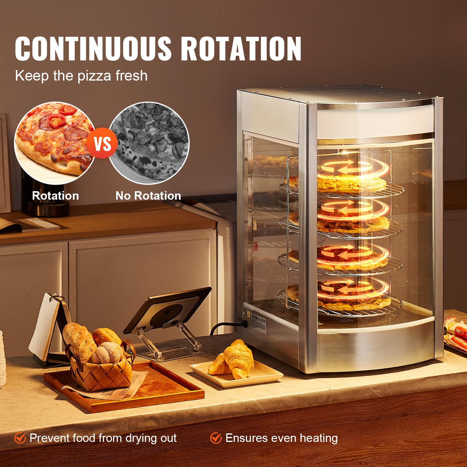 VEVOR 4-Tier Commercial Pizza Warmer with Rotary Steam Heating | 14